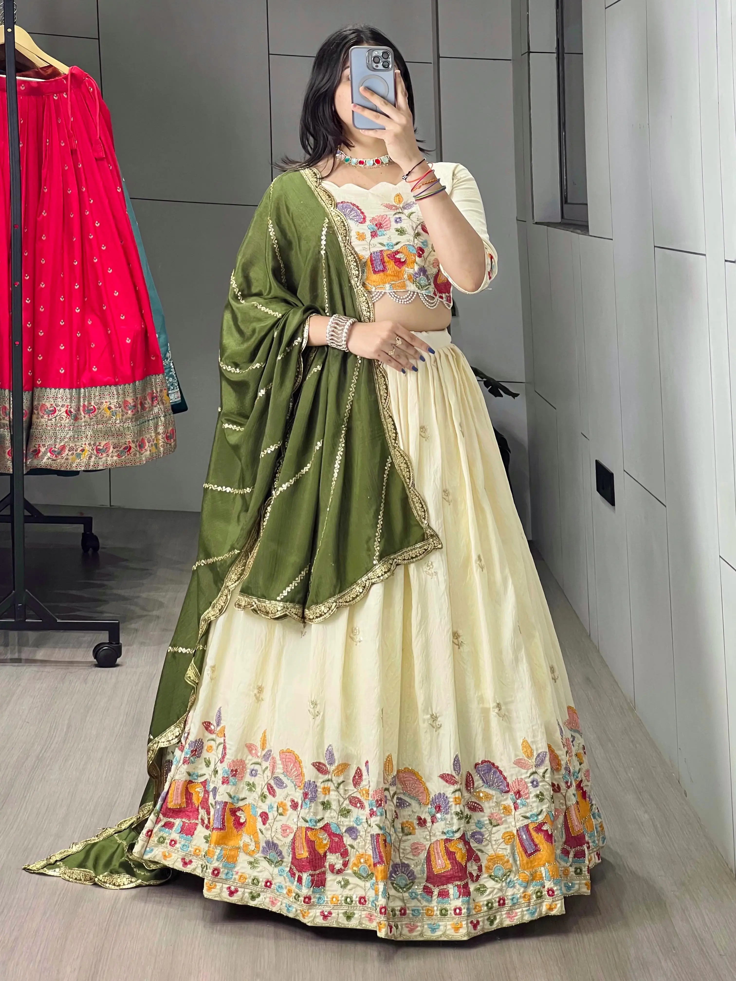 Traditional Ethnic Lehenga Choli Crush Vichitra With Semi Beads Embroidery Work