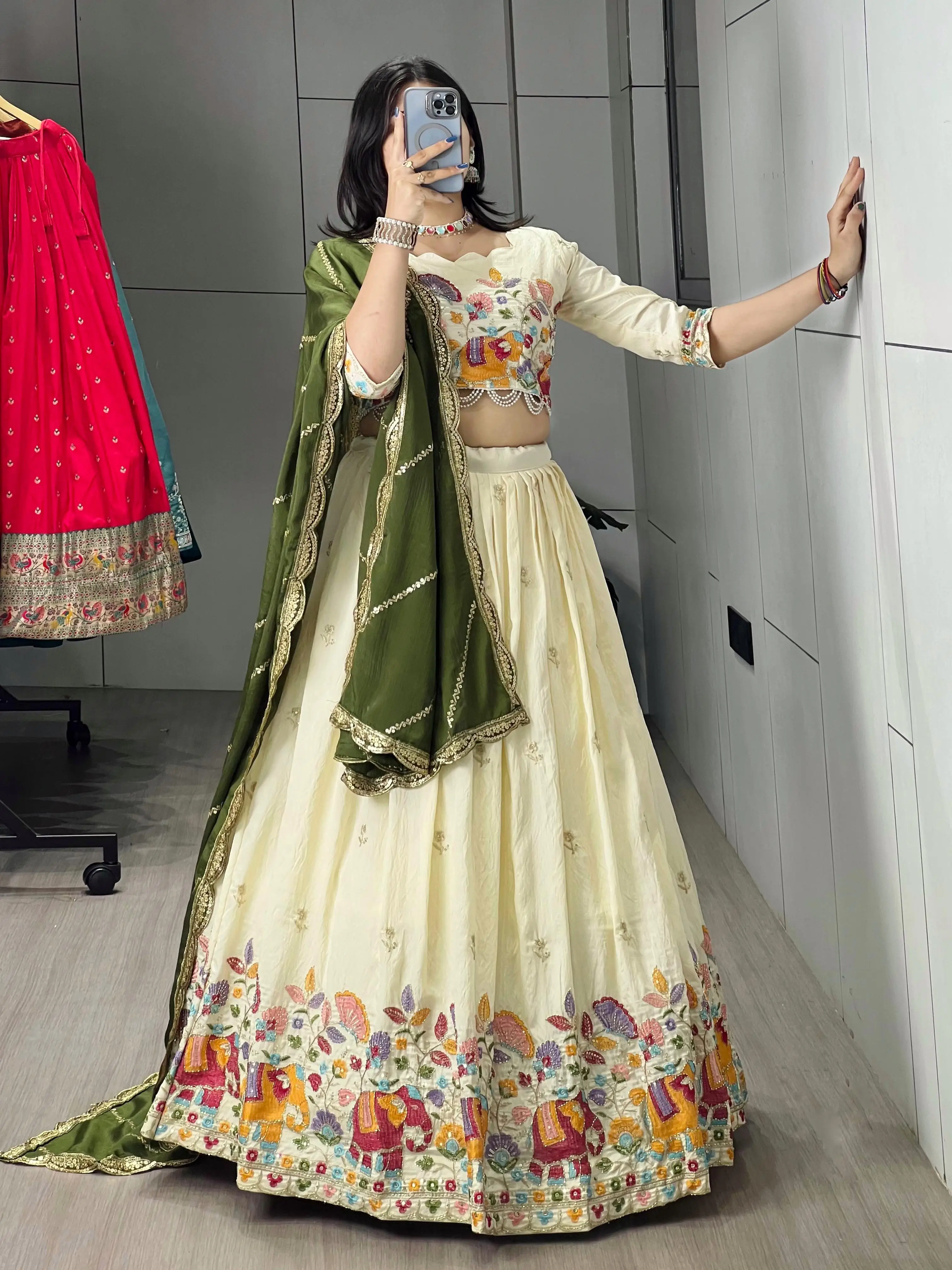 Traditional Ethnic Lehenga Choli Crush Vichitra With Semi Beads Embroidery Work 2