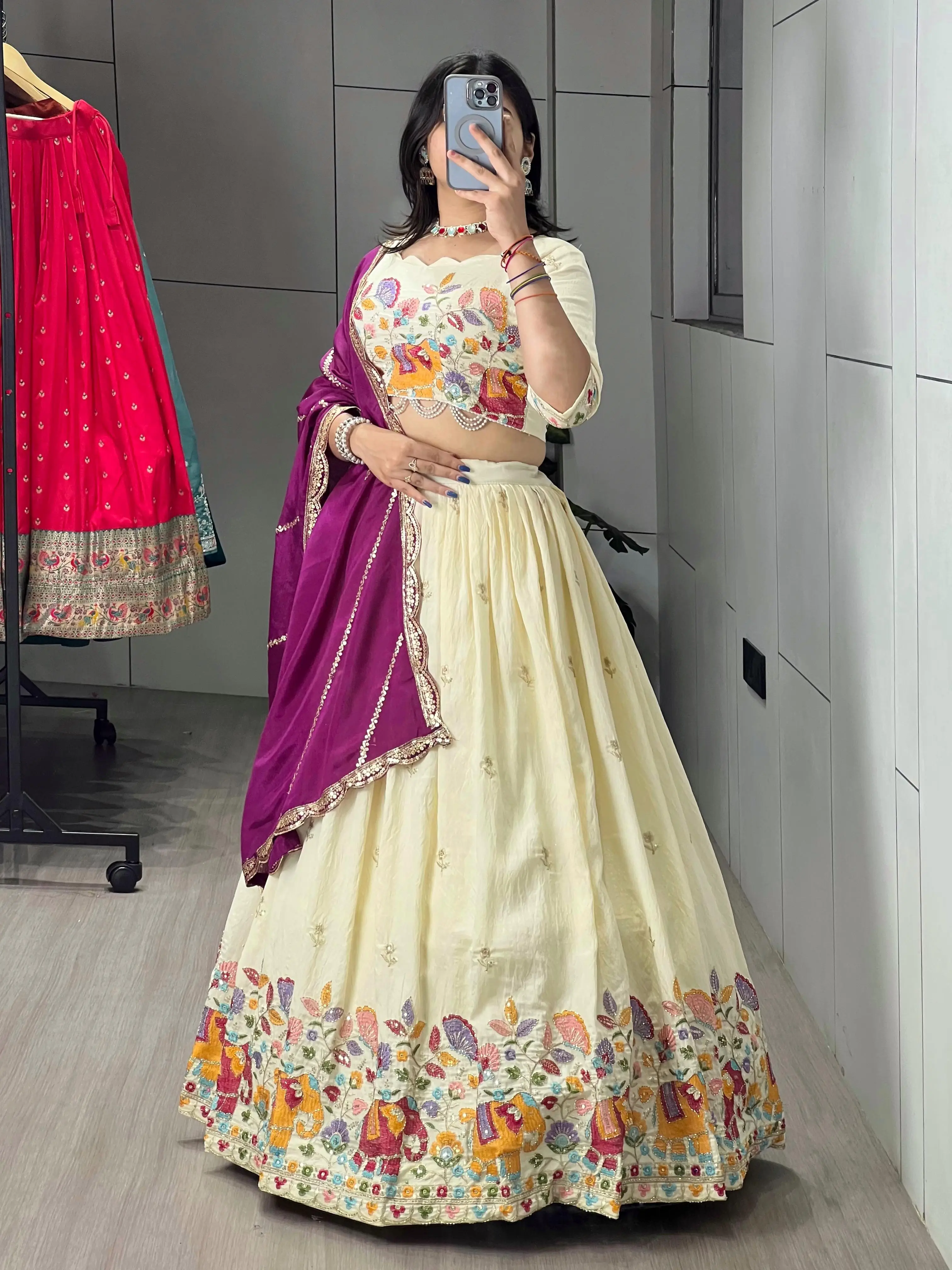 Traditional Ethnic Lehenga Choli Crush Vichitra With Semi Beads Embroidery Work 3