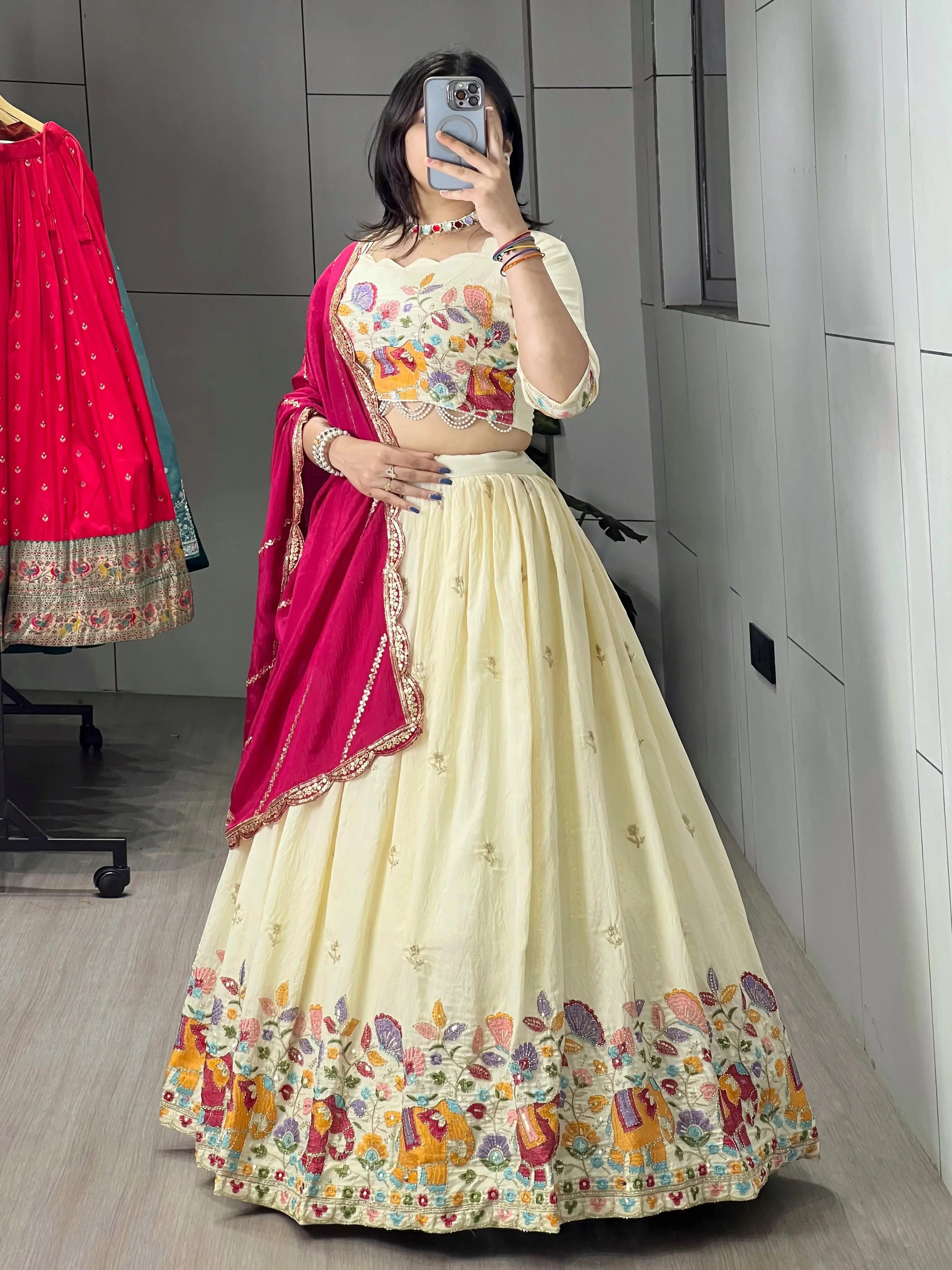 Traditional Ethnic Lehenga Choli Crush Vichitra With Semi Beads Embroidery Work 5