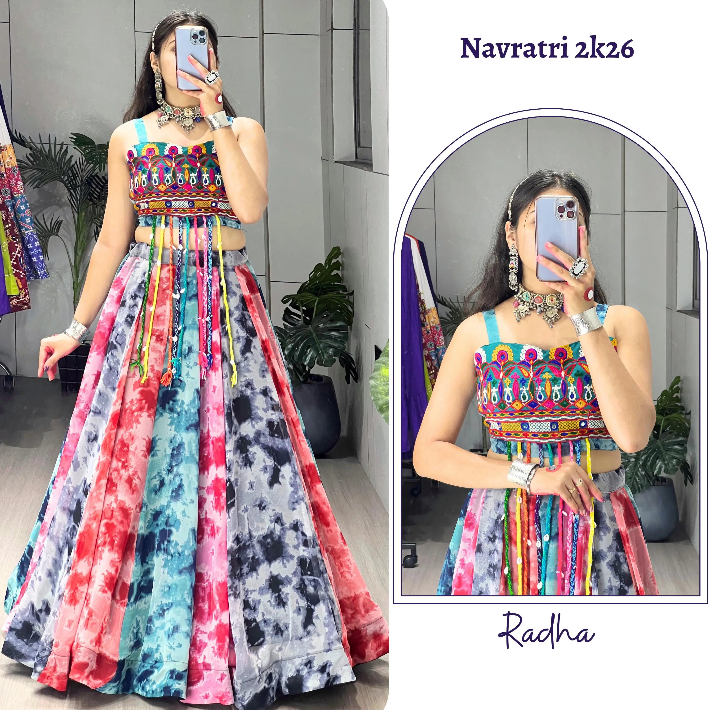 Traditional Shibori Print Faux Georgette Lehenga Choli With Gamthi Work