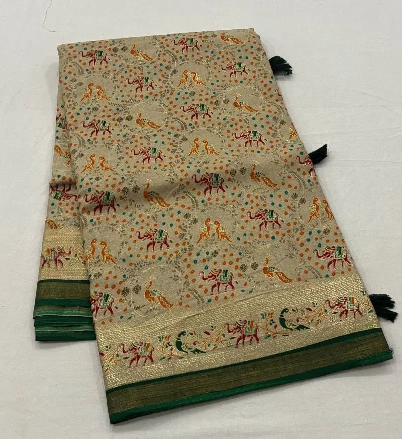 Tunisha Silk Handloom Silk Zari Border Printed Saree 1
