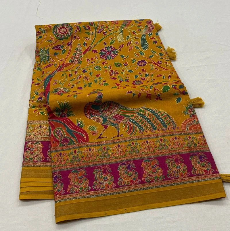 Tunisha Silk Handloom Silk Zari Border Printed Saree 3