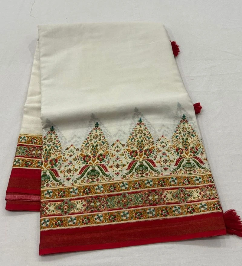 Tunisha Silk Handloom Silk Zari Border Printed Saree 4