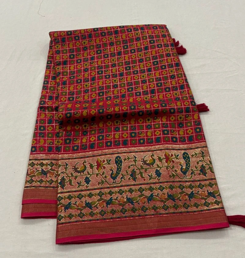 Tunisha Silk Handloom Silk Zari Border Printed Saree 9