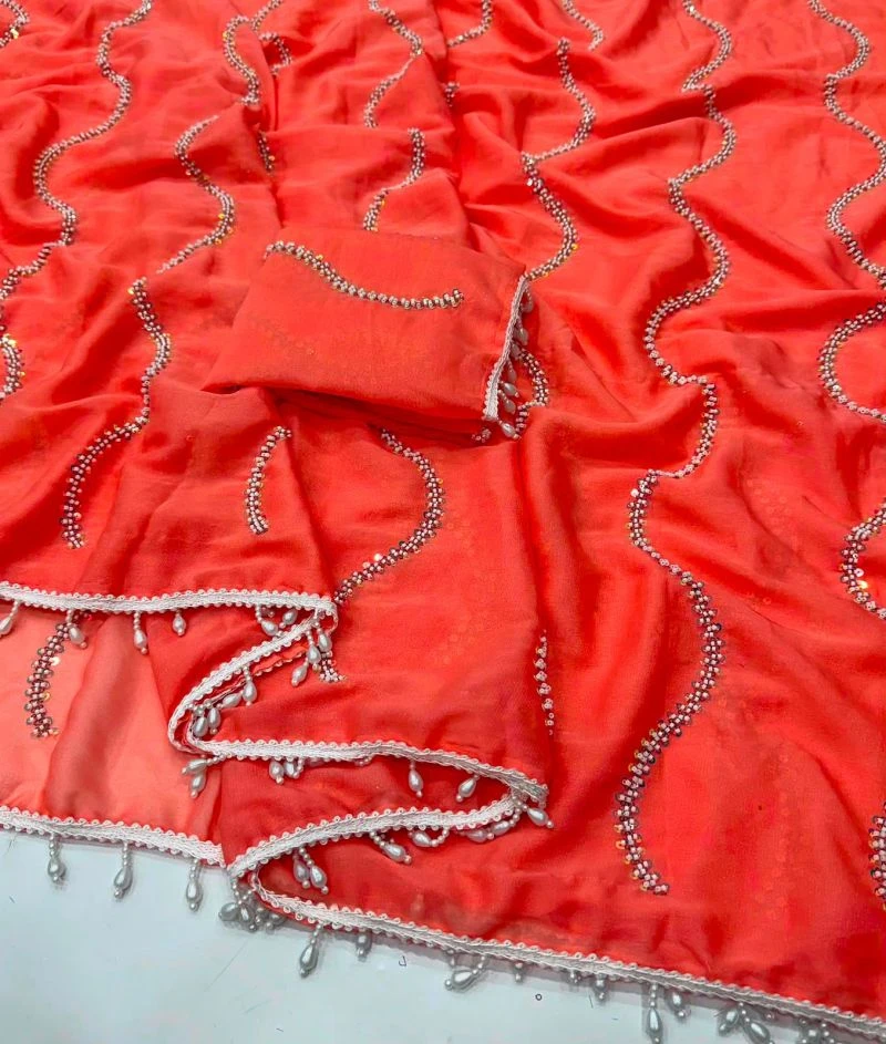 Vast 2 Star Georgette Beads Work Saree Collection 6