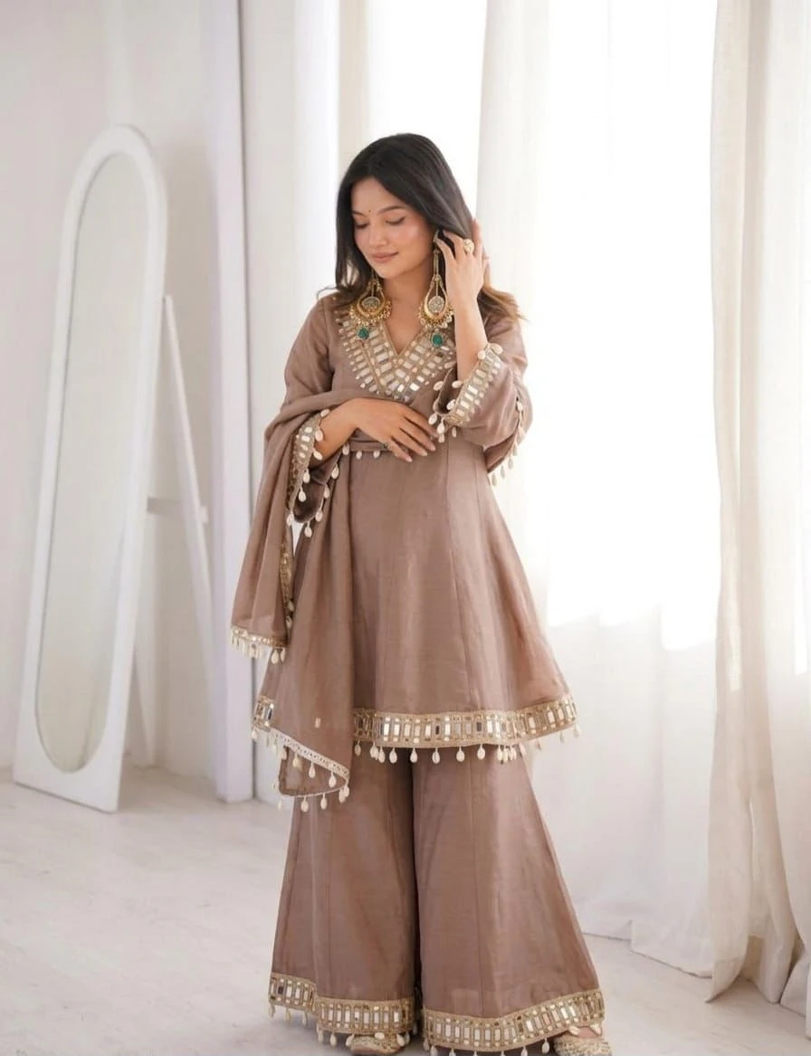 Vinayak Real Mirror Work Palazzo Set With Kodi Fancy Lace 14