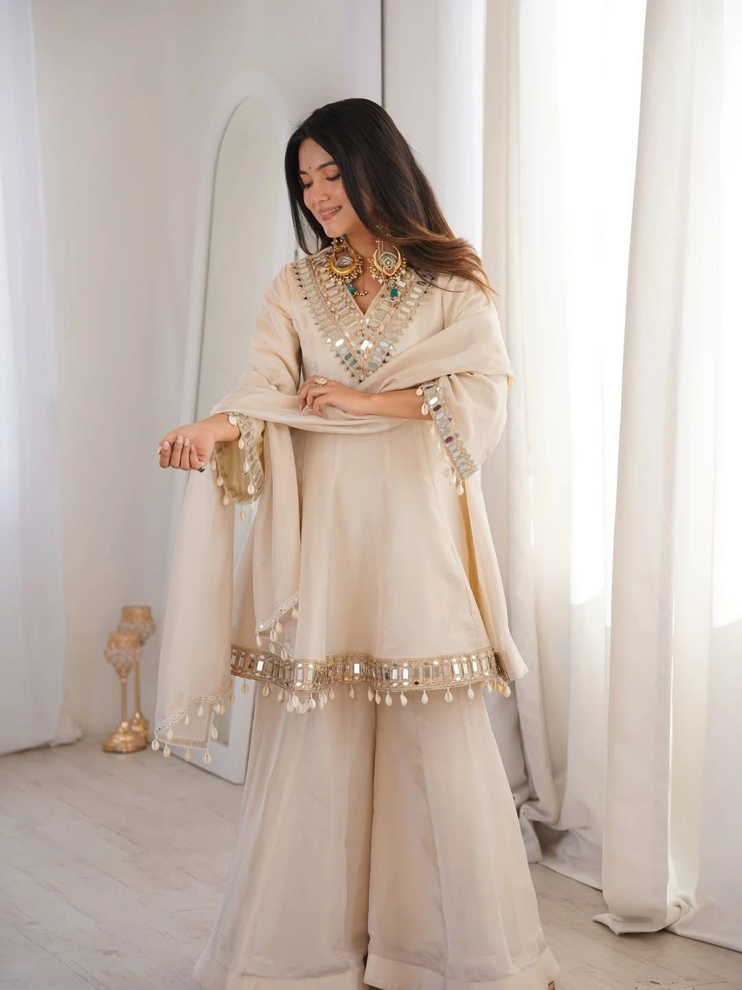 Vinayak Real Mirror Work Palazzo Set With Kodi Fancy Lace 16