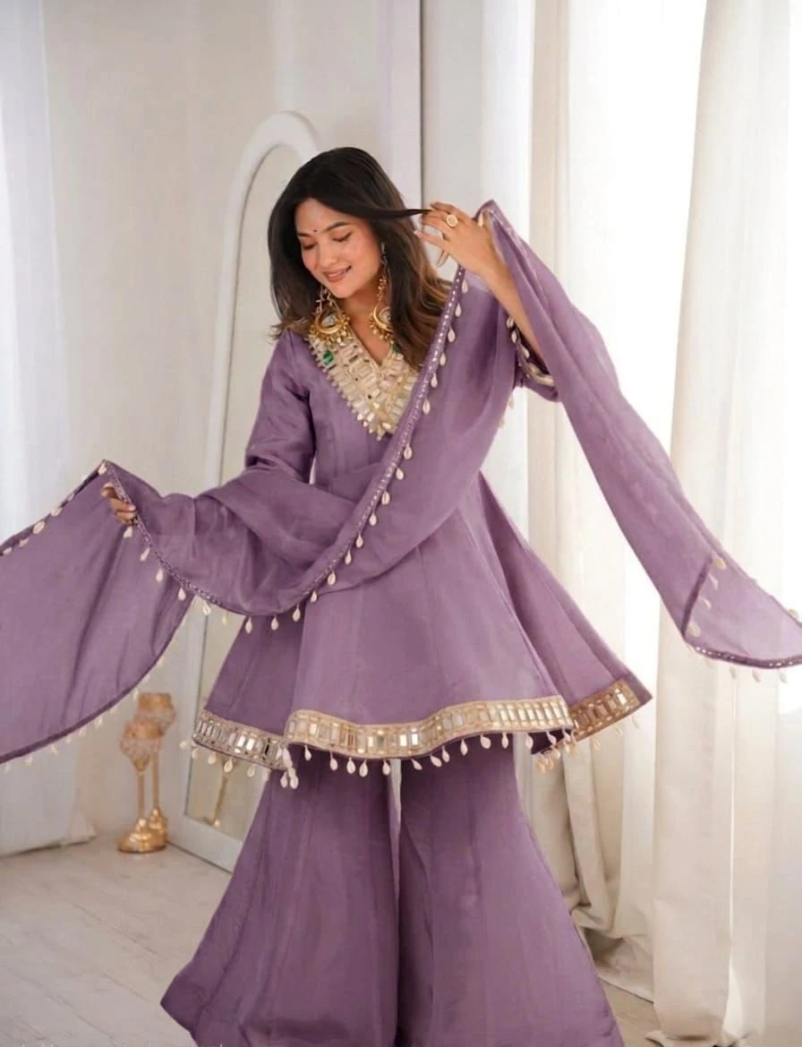 Vinayak Real Mirror Work Palazzo Set With Kodi Fancy Lace 17