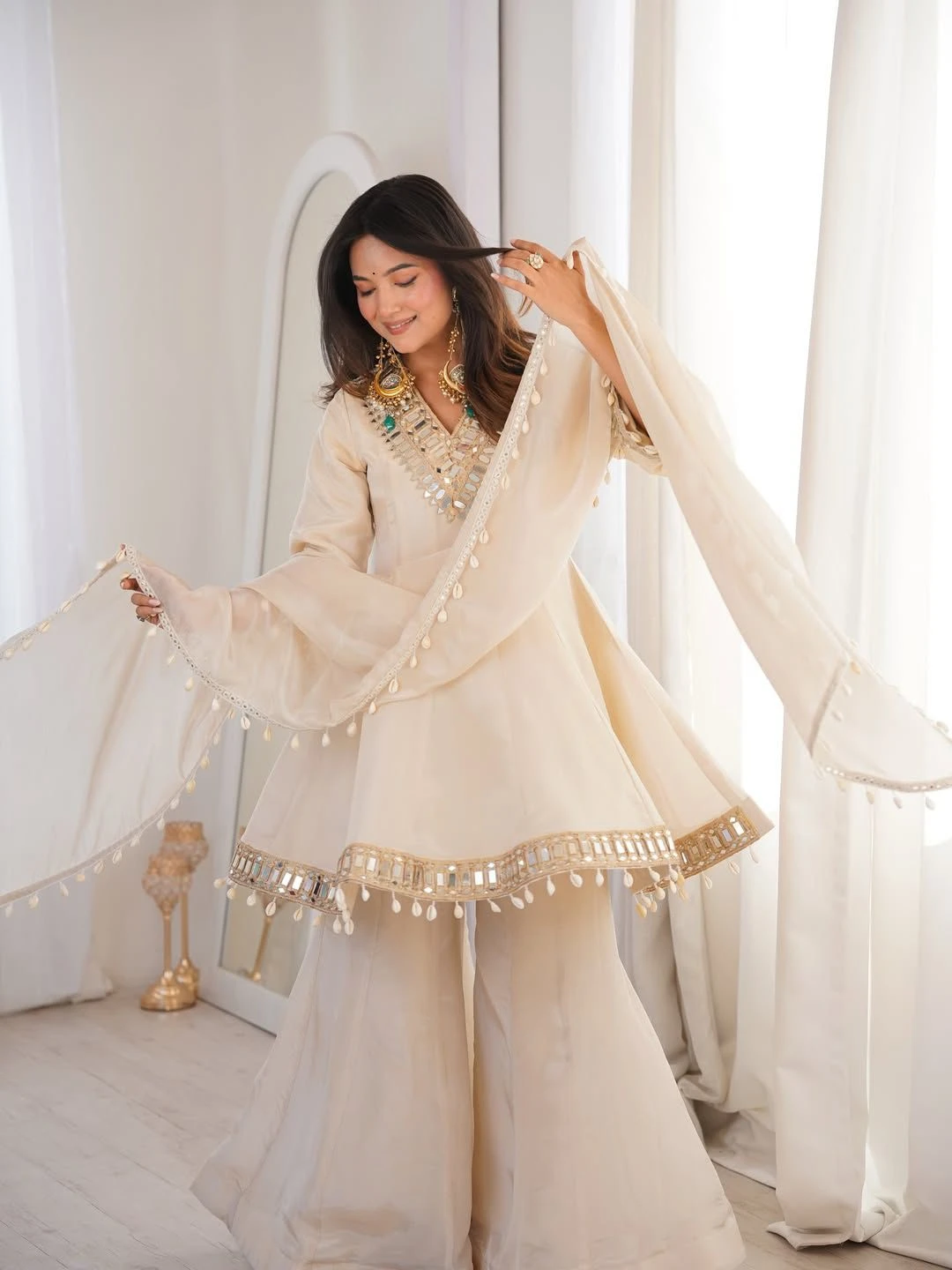 Vinayak Real Mirror Work Palazzo Set With Kodi Fancy Lace 19