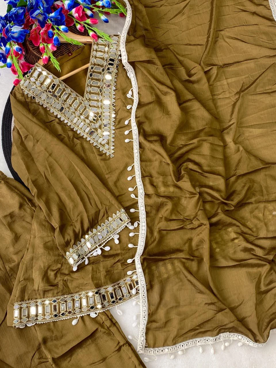 Vinayak Real Mirror Work Palazzo Set With Kodi Fancy Lace 22