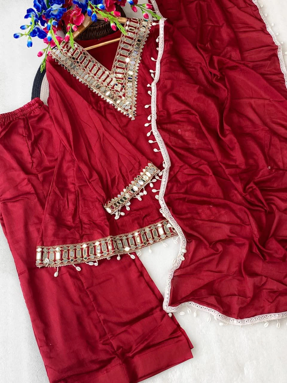 Vinayak Real Mirror Work Palazzo Set With Kodi Fancy Lace 23