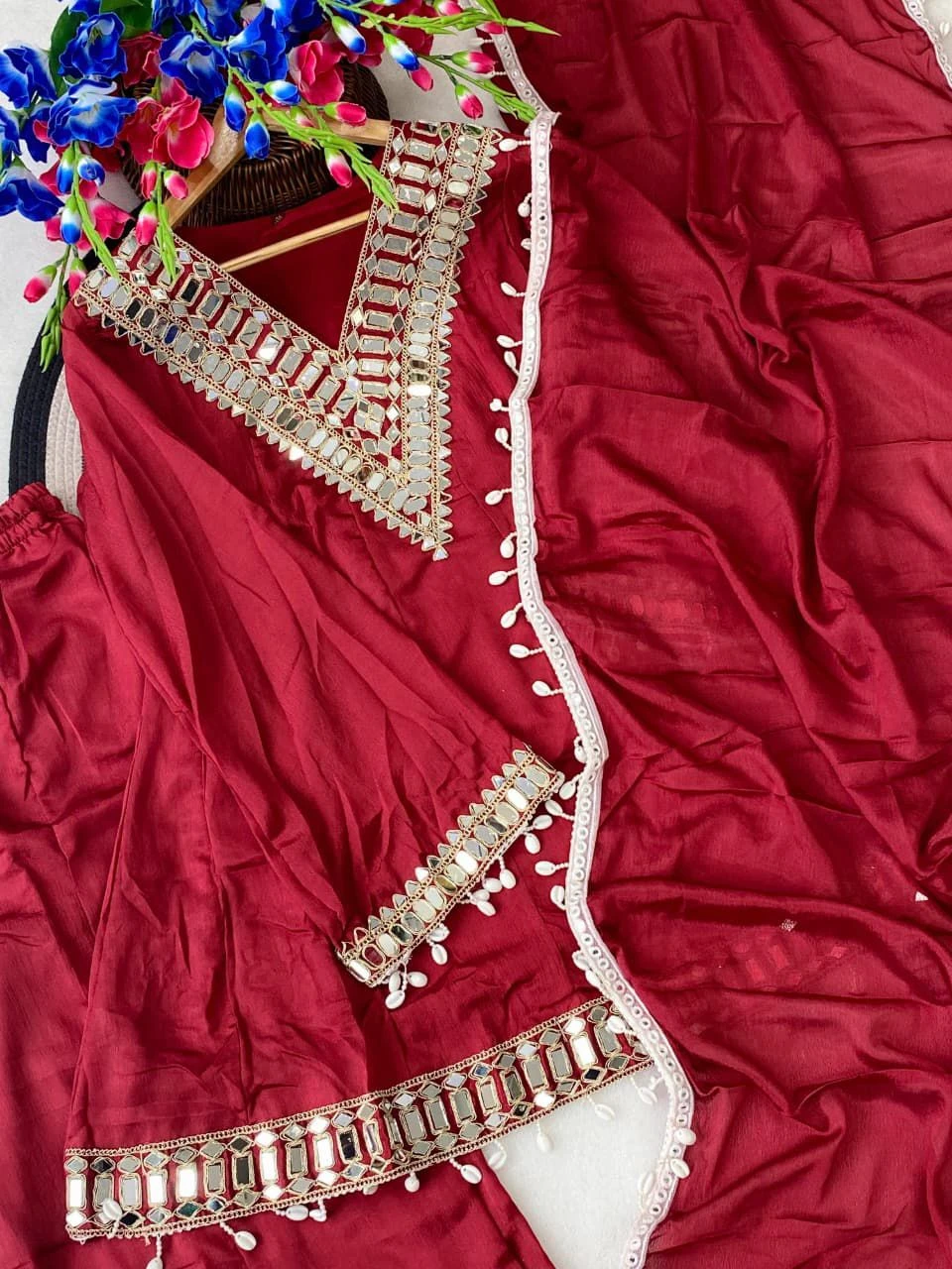 Vinayak Real Mirror Work Palazzo Set With Kodi Fancy Lace 24