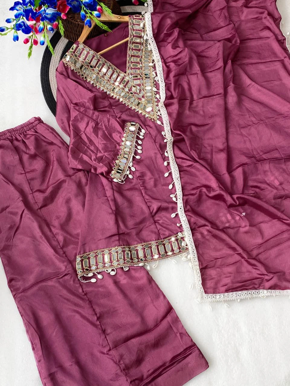 Vinayak Real Mirror Work Palazzo Set With Kodi Fancy Lace 25