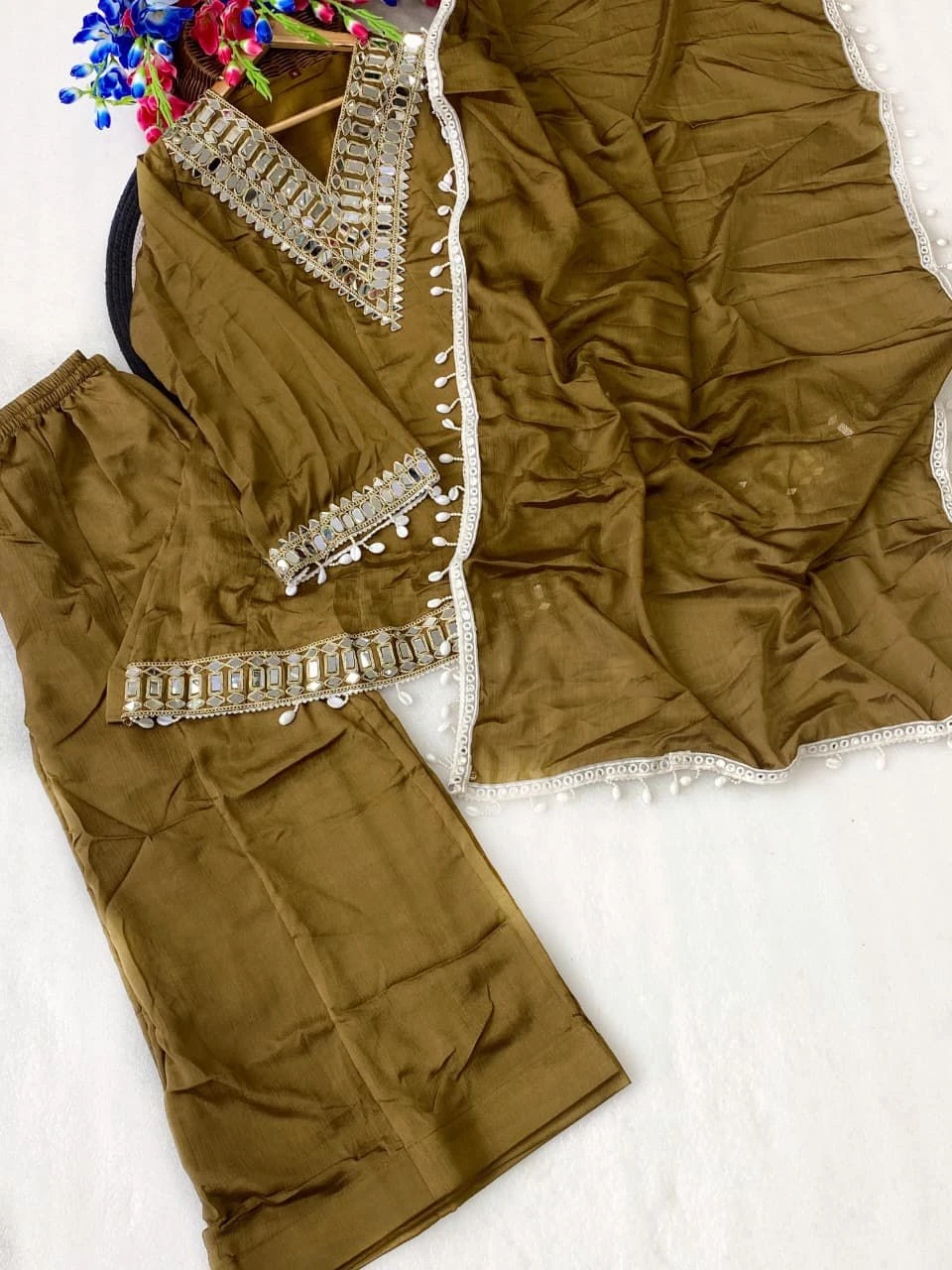 Vinayak Real Mirror Work Palazzo Set With Kodi Fancy Lace 26