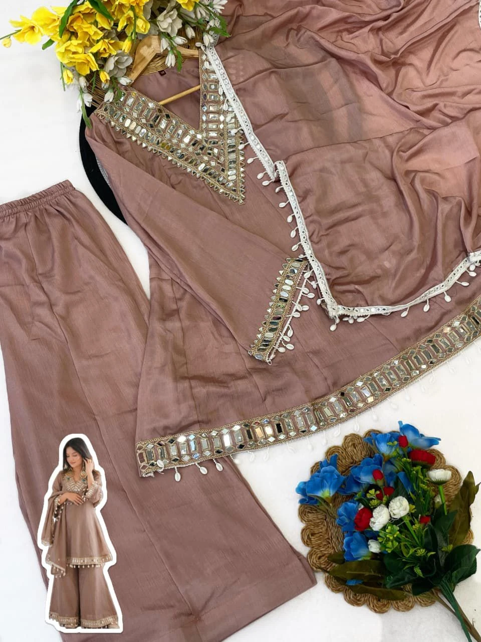Vinayak Real Mirror Work Palazzo Set With Kodi Fancy Lace 27