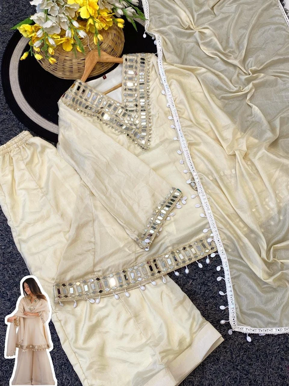 Vinayak Real Mirror Work Palazzo Set With Kodi Fancy Lace 6