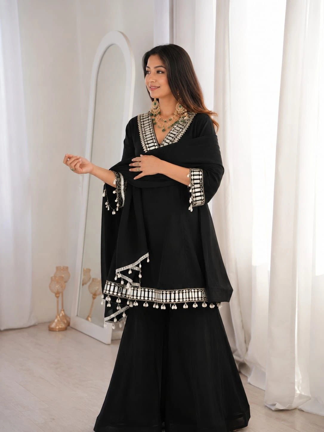 Vinayak Real Mirror Work Palazzo Set With Kodi Fancy Lace 7