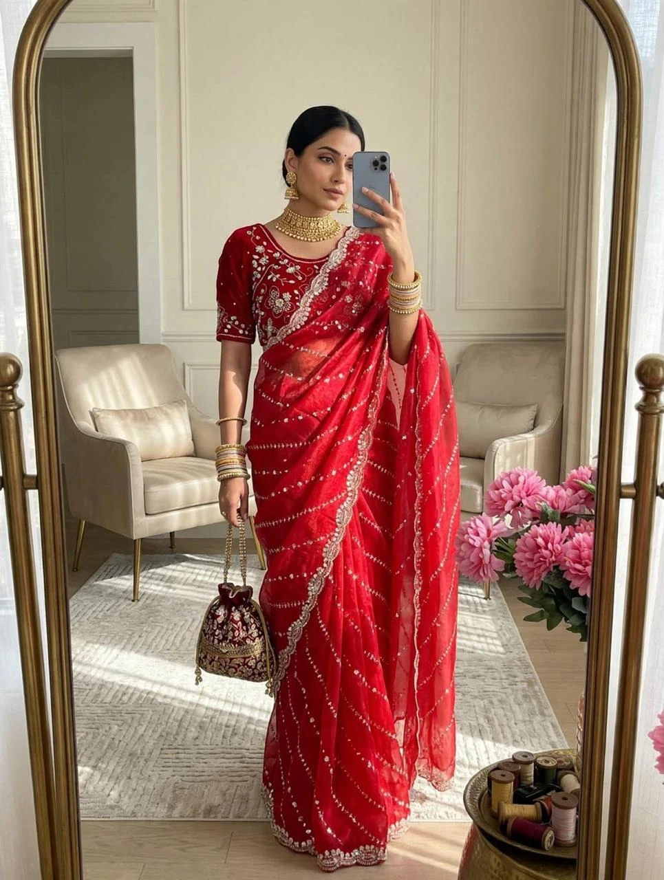 Vinayak Soft Fandy Satin Saree With Heavy Sequin Beads Embroidery