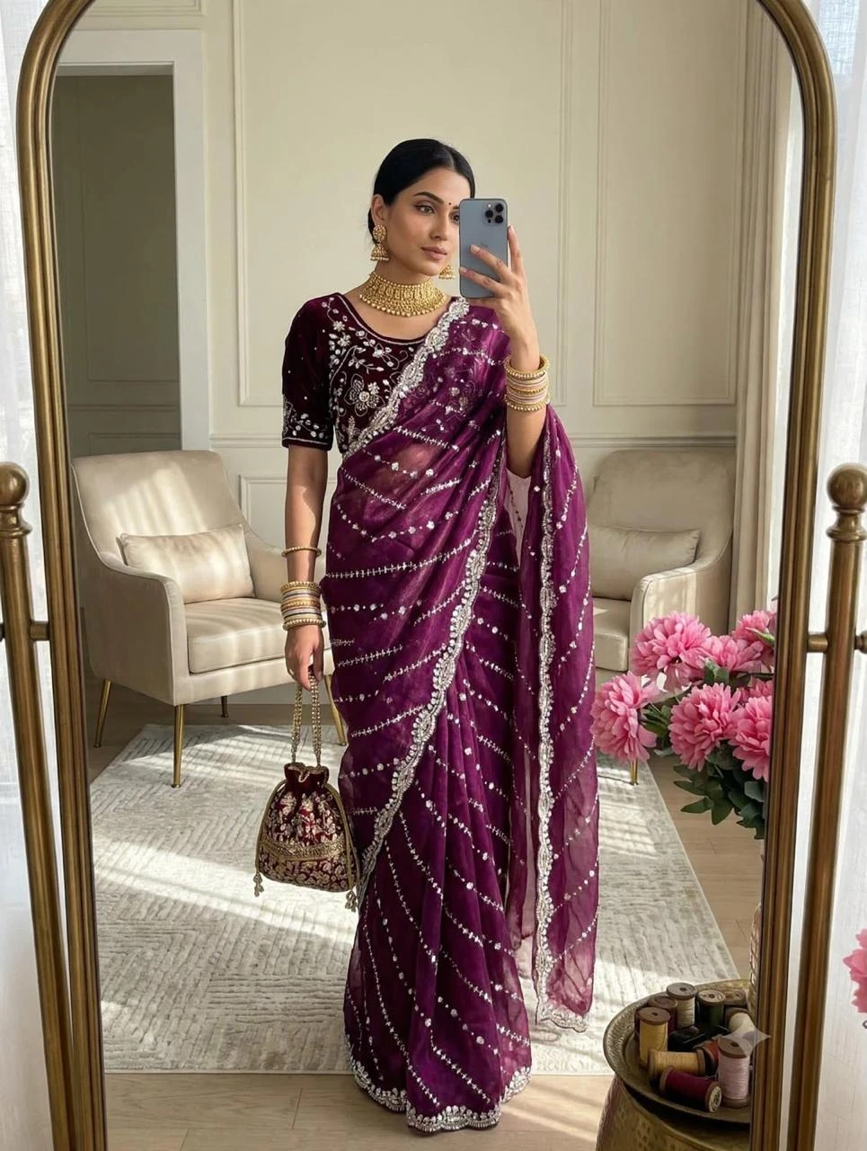 Vinayak Soft Fandy Satin  Saree With Heavy Sequin Beads Embroidery 2