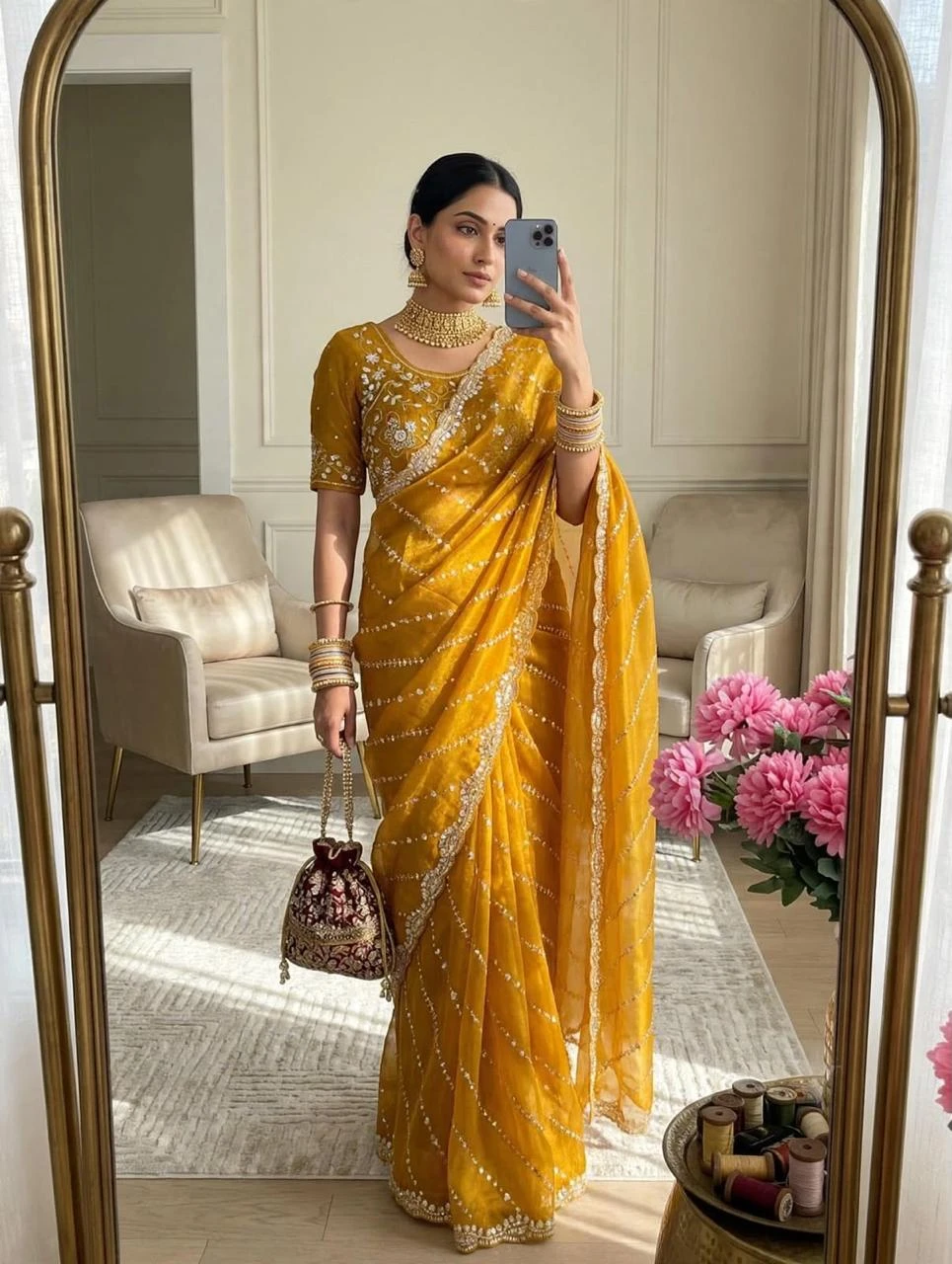 Vinayak Soft Fandy Satin  Saree With Heavy Sequin Beads Embroidery 3