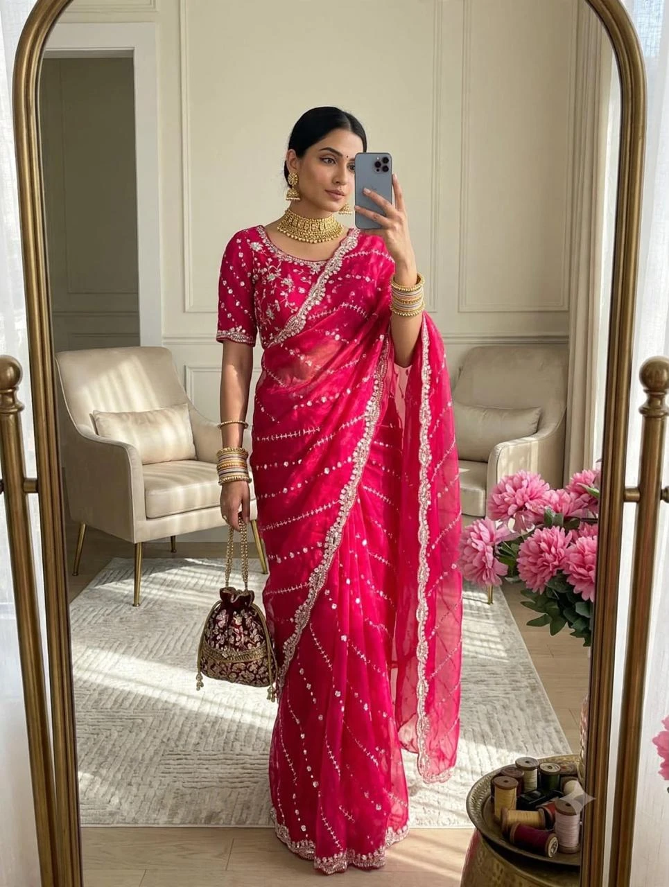 Vinayak Soft Fandy Satin  Saree With Heavy Sequin Beads Embroidery 4