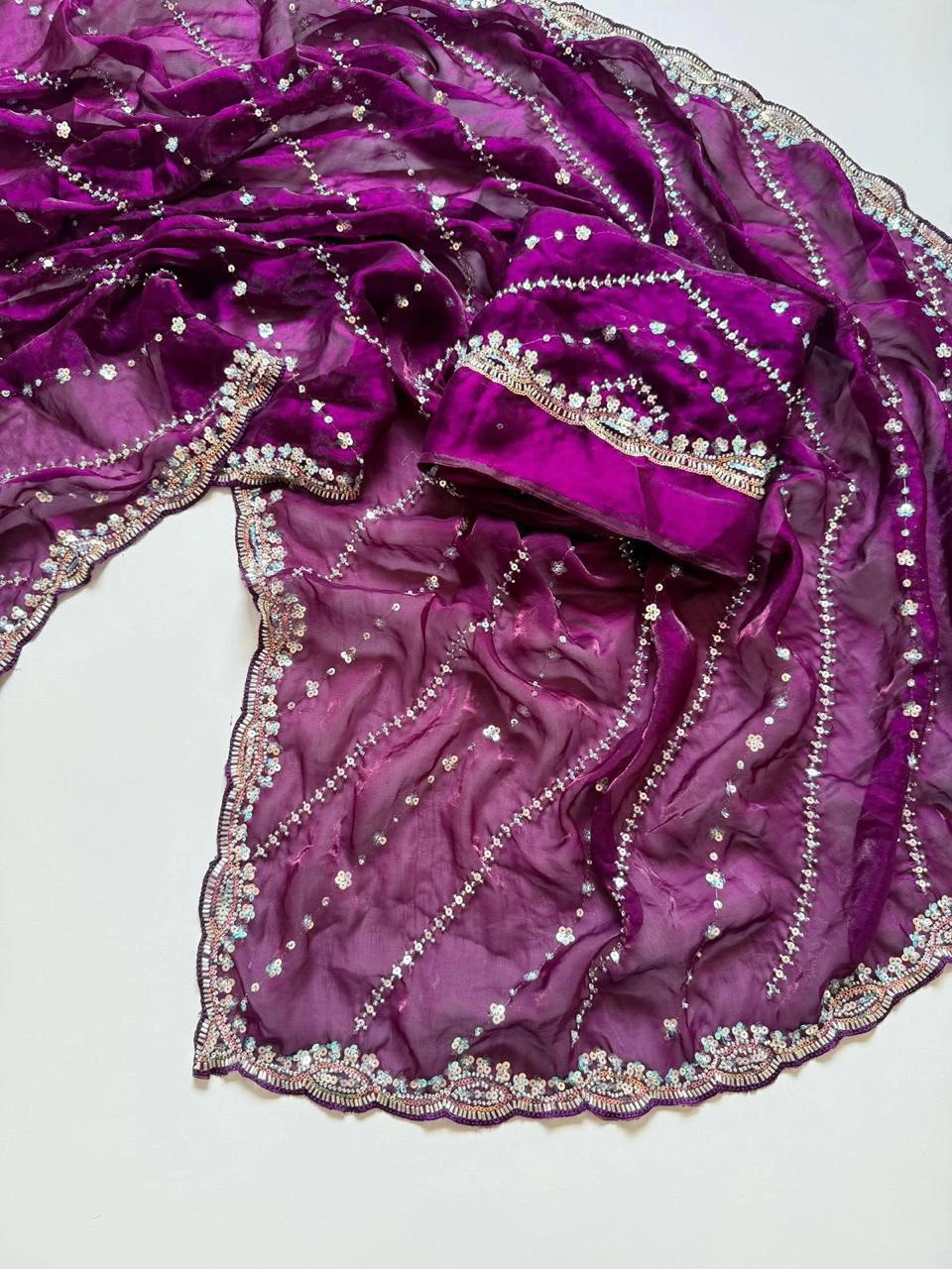 Vinayak Soft Fandy Satin  Saree With Heavy Sequin Beads Embroidery 5