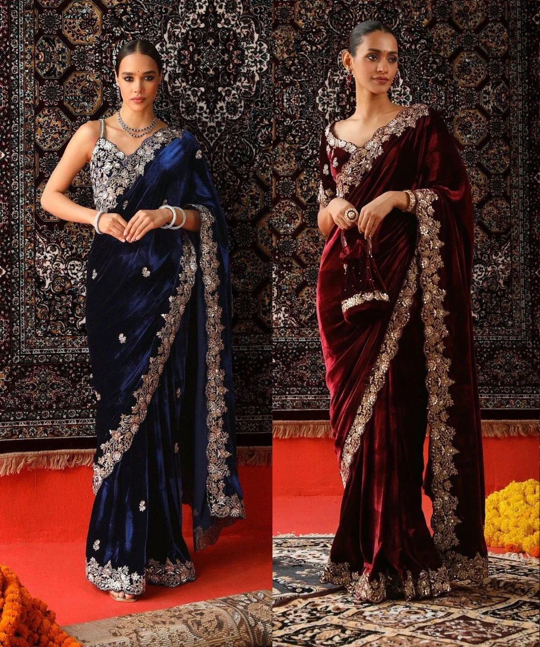 Vinayak Wholesale 9000 Velvet Saree With Sequin And Jari Thread Embroidery
