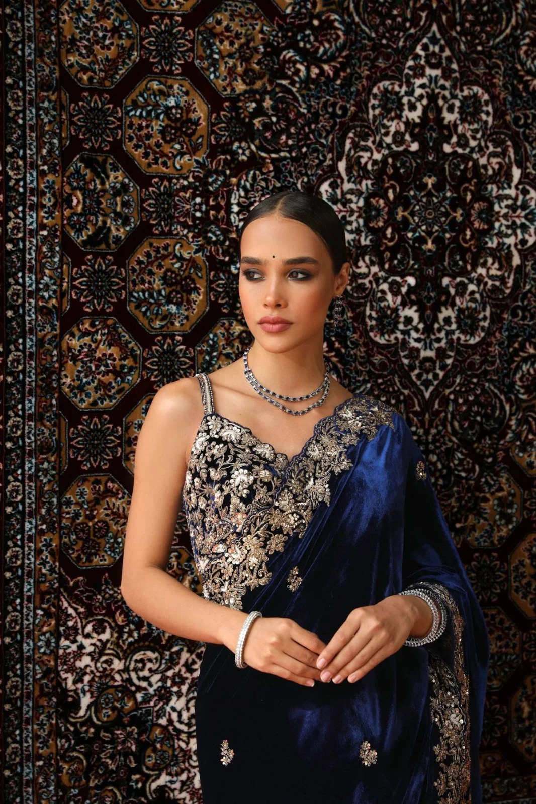 Vinayak Wholesale 9000 Velvet  Saree With Sequin And Jari Thread Embroidery 2