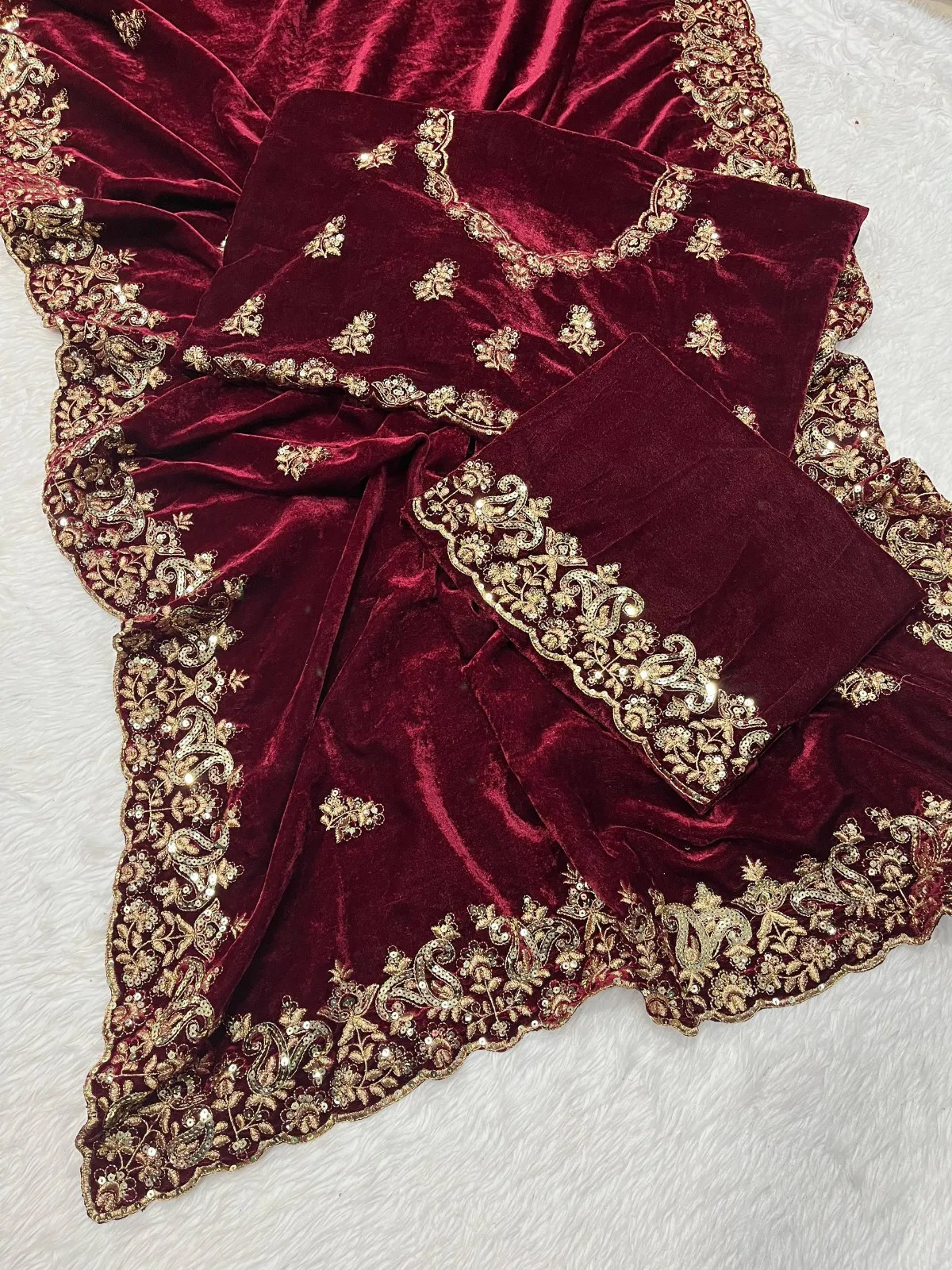 Vinayak Wholesale 9000 Velvet  Saree With Sequin And Jari Thread Embroidery 7