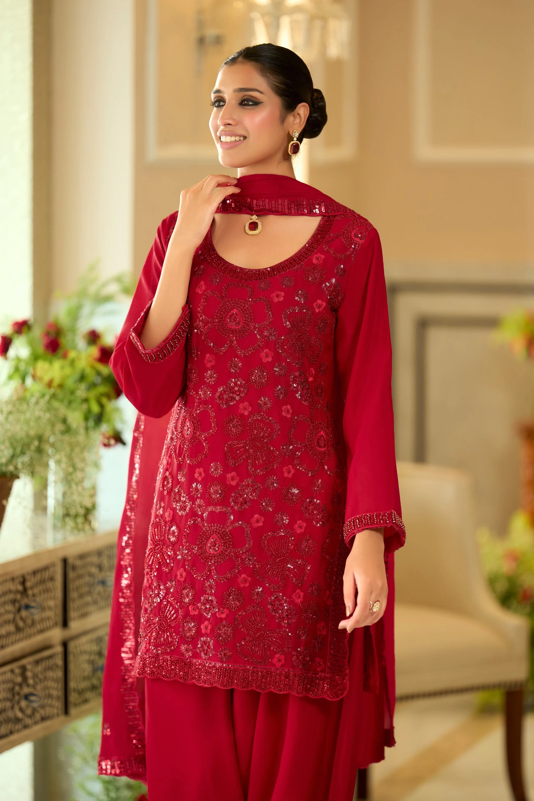 Vinayak Wholesale Chinon Farshi Salwar Suit With Beads And Embroidery Work