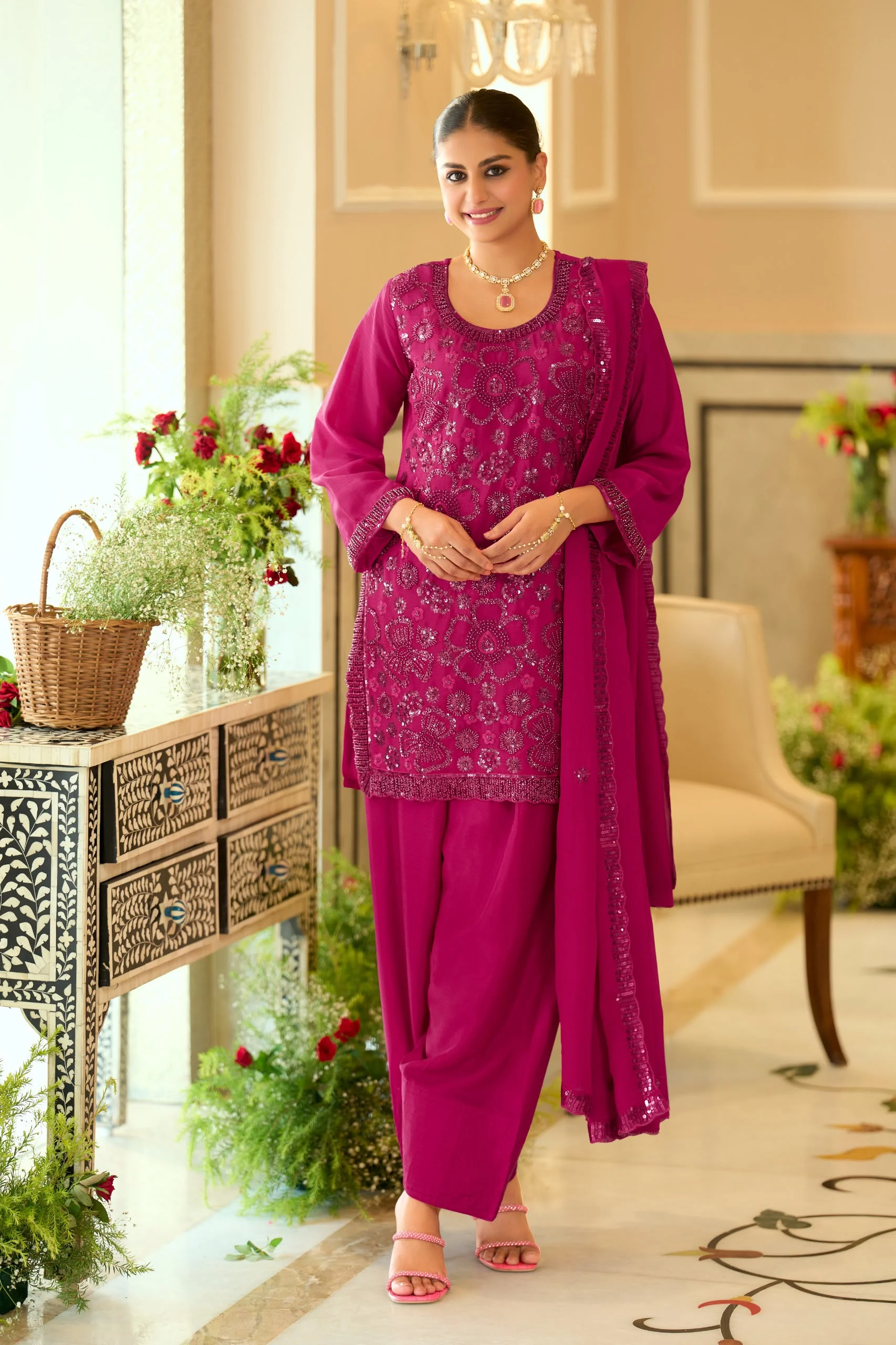 Vinayak Wholesale Chinon Farshi Salwar Suit With Beads And Embroidery Work 2