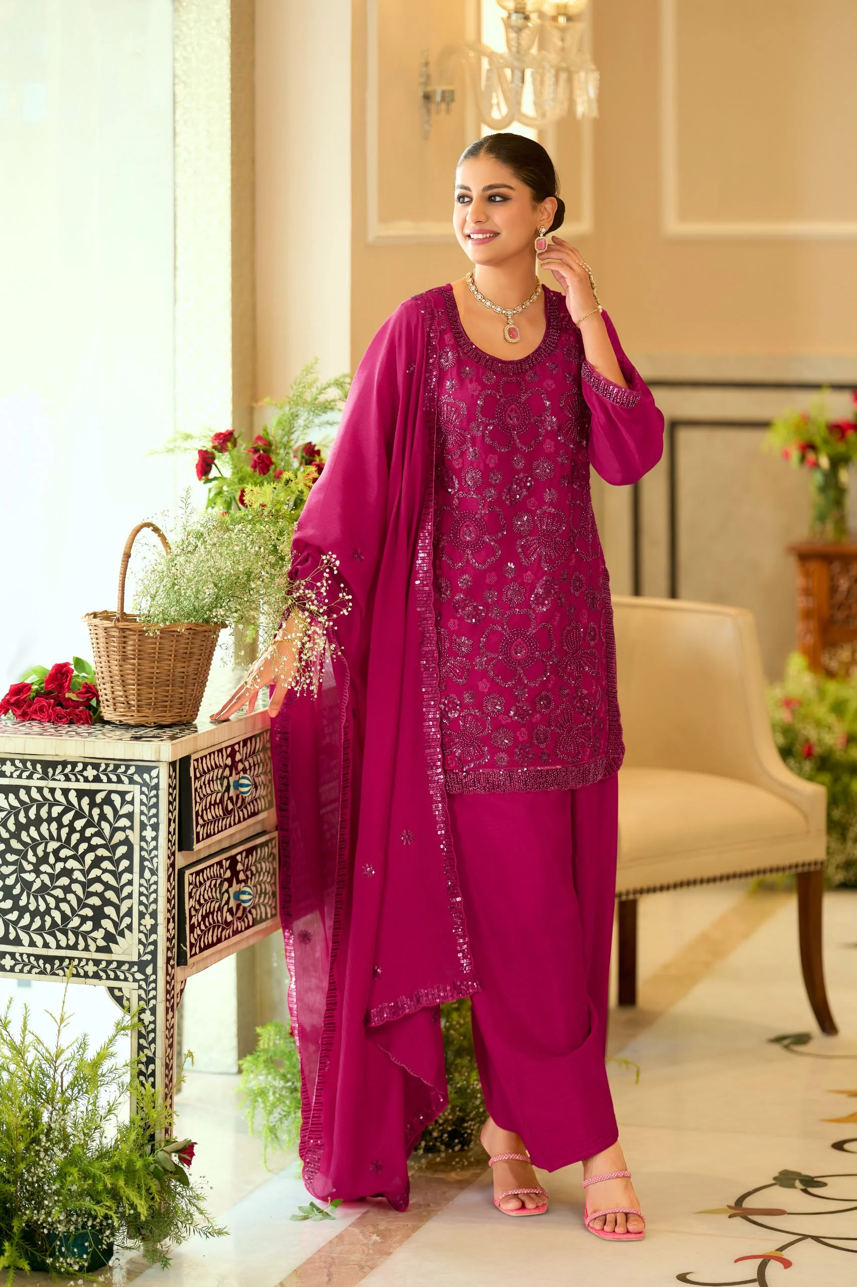 Vinayak Wholesale Chinon Farshi Salwar Suit With Beads And Embroidery Work 4