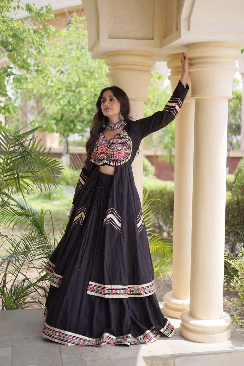 Vinayak Wholesale Cora Cotton Lehenga Choli With Heart Thread Embroidery And Gamti Mirror Work 5