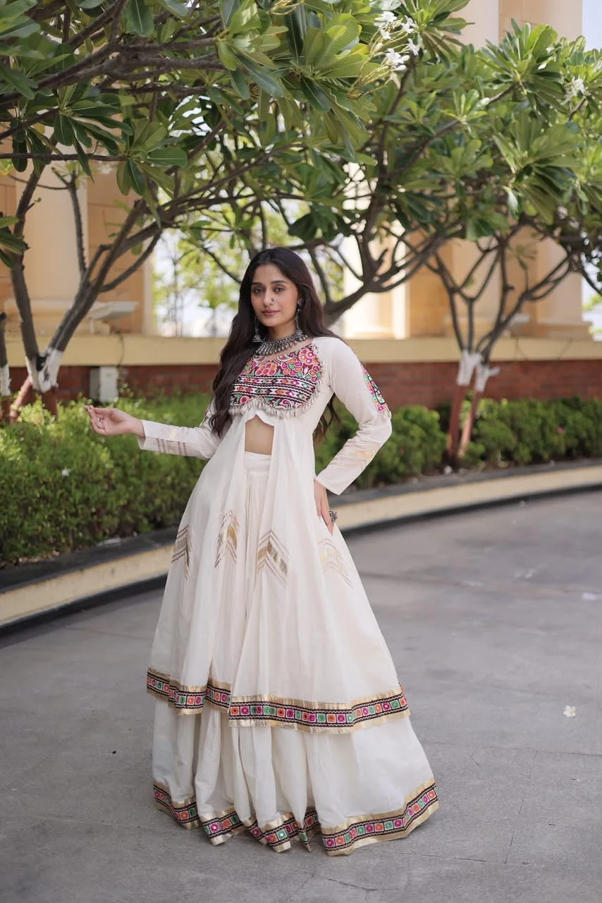 Vinayak Wholesale Cora Cotton Lehenga Choli With Heart Thread Embroidery And Gamti Mirror Work 9