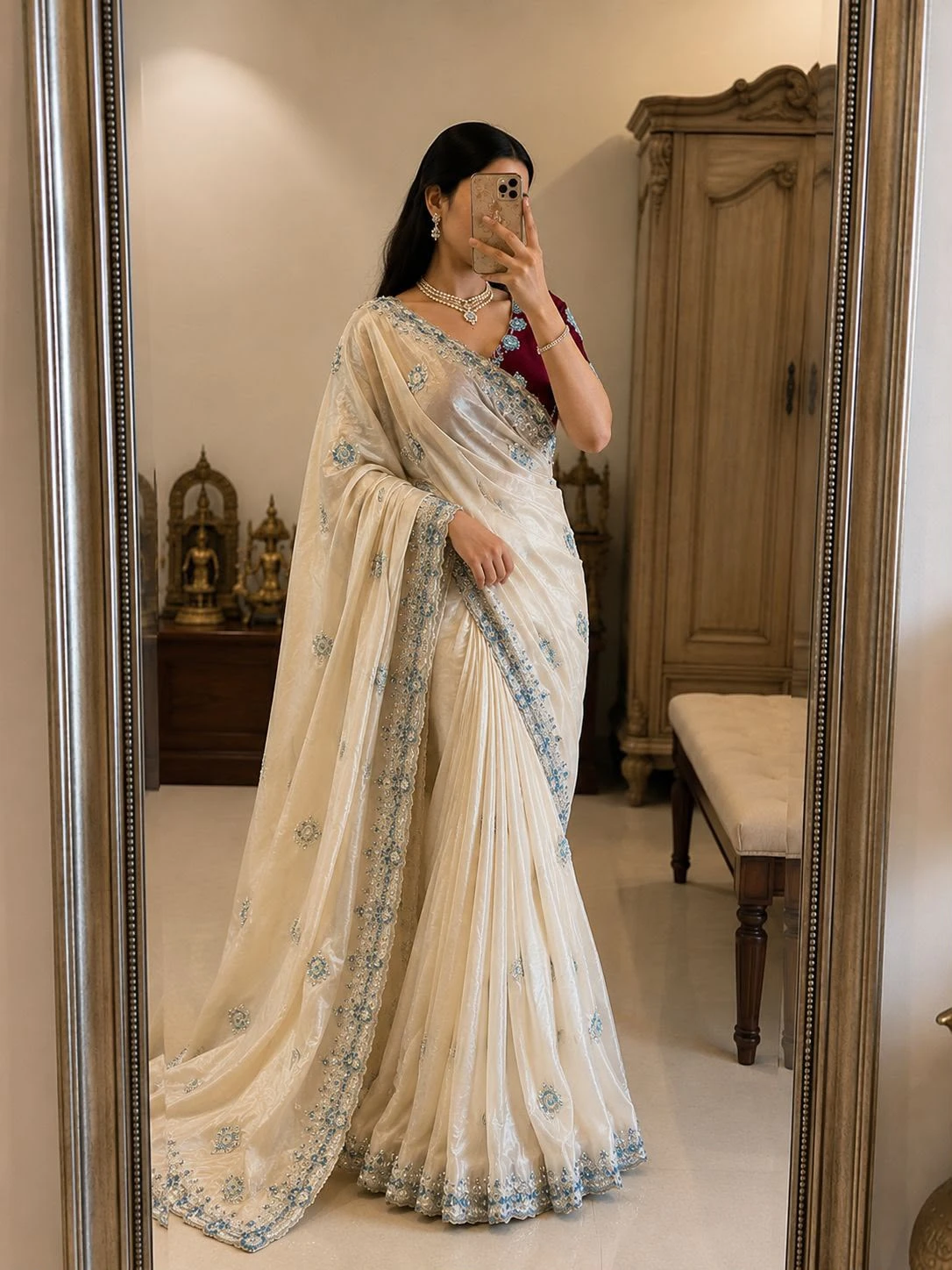 Vinayak Wholesale Fancy Space Silk Saree With Handwork Beads And Sequin Work 1