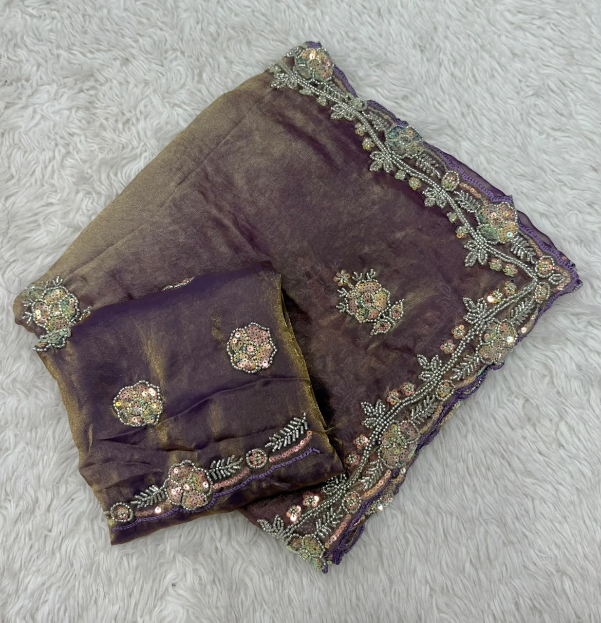 Vinayak Wholesale Fancy Space Silk Saree With Handwork Beads And Sequin Work 3