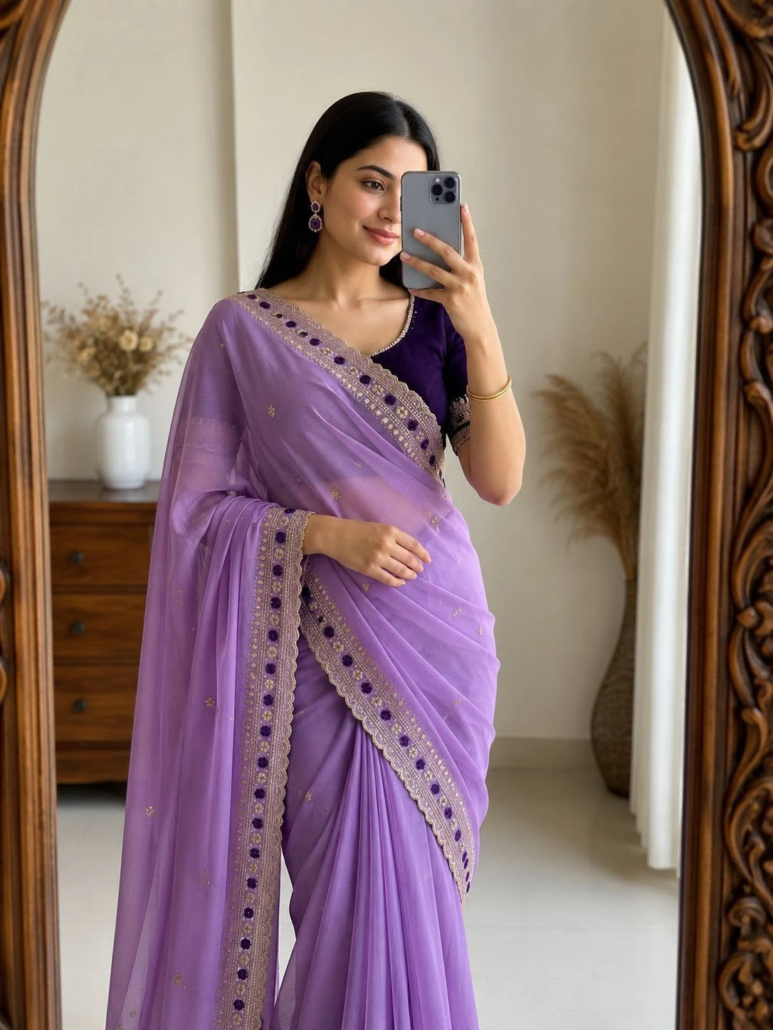 Vinayak Wholesale Georgette Multi Embroidery Work Saree With Contrast Running Blouse 2