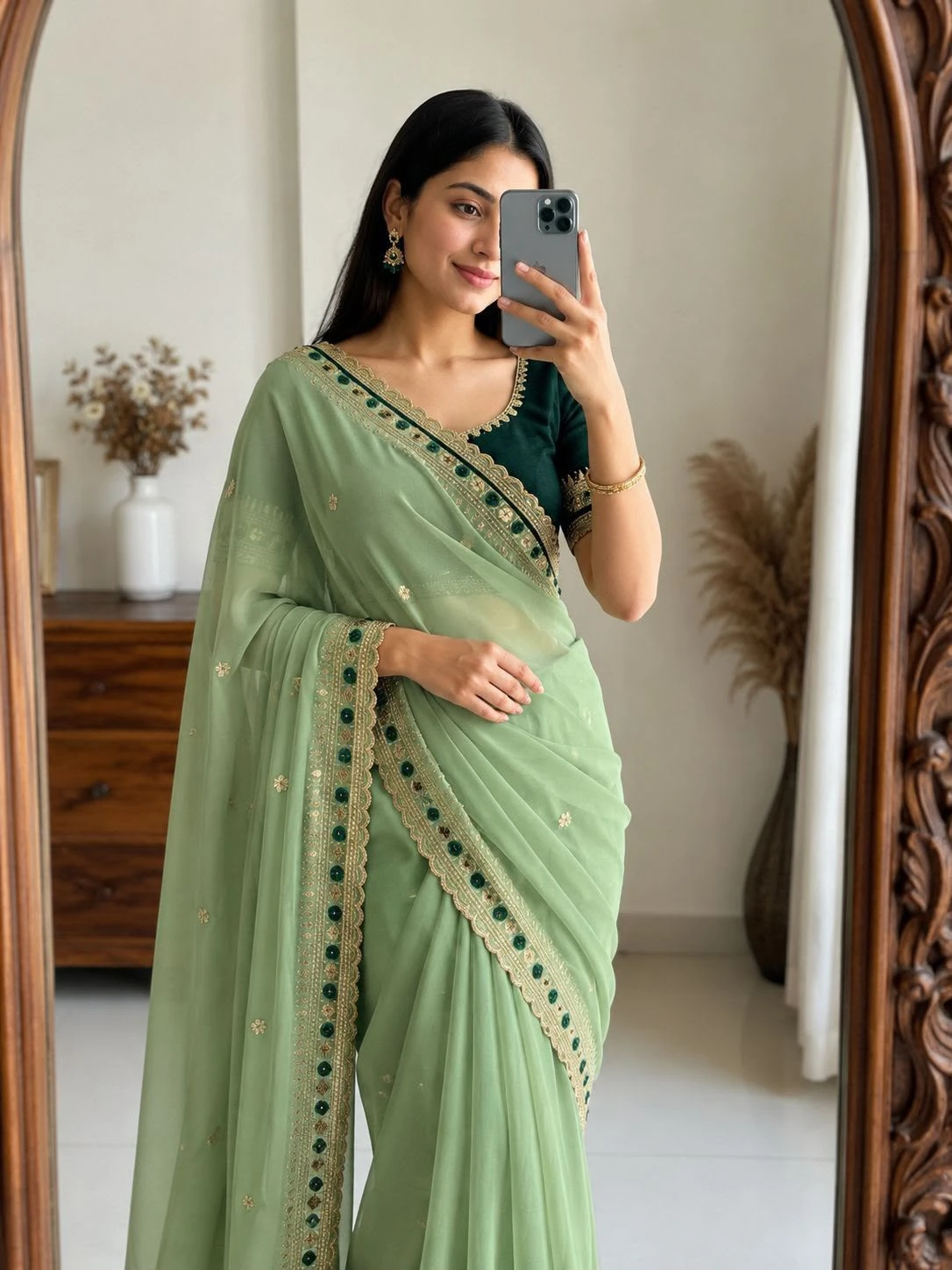 Vinayak Wholesale Georgette Multi Embroidery Work Saree With Contrast Running Blouse 3