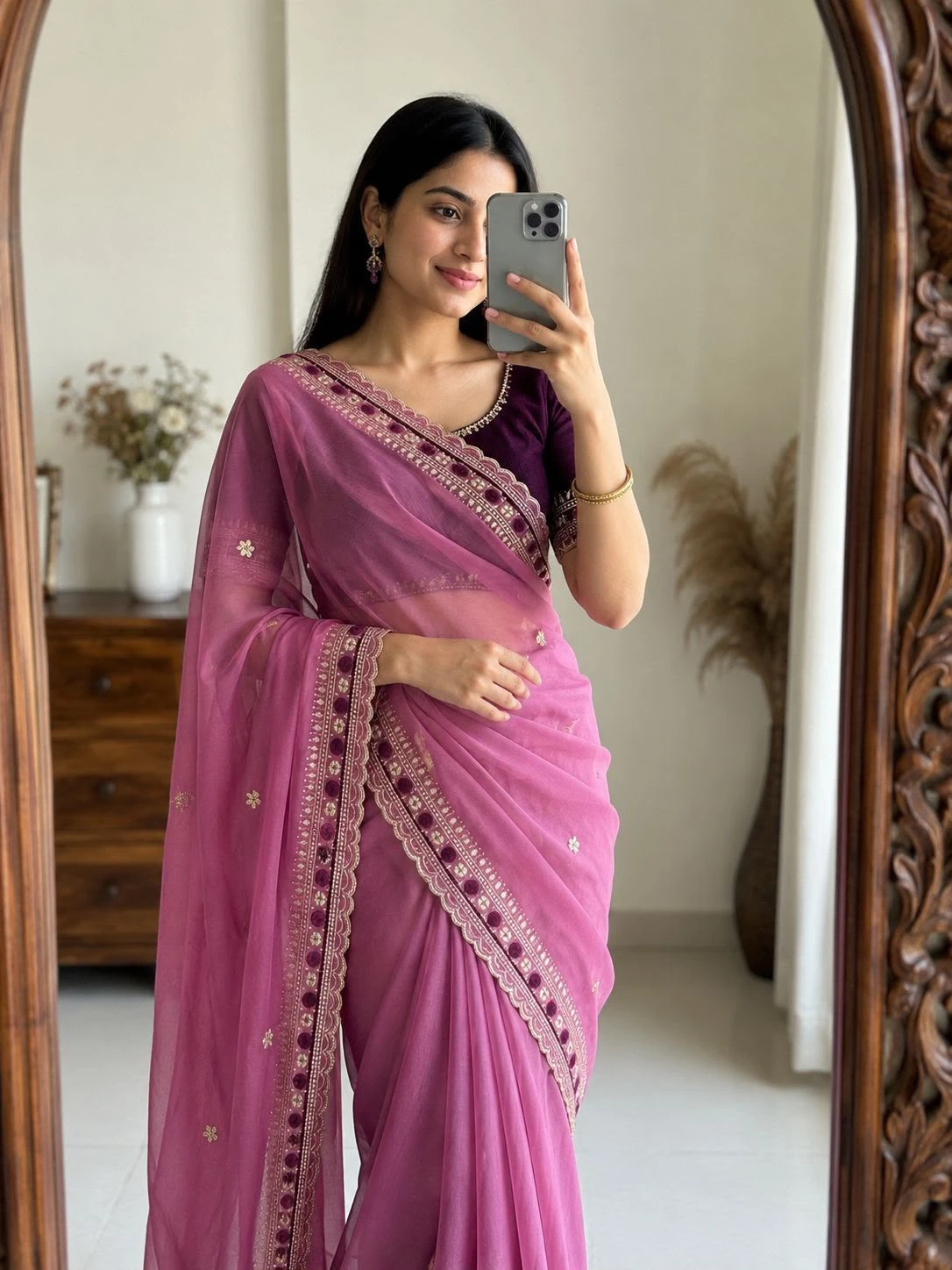Vinayak Wholesale Georgette Multi Embroidery Work Saree With Contrast Running Blouse 4