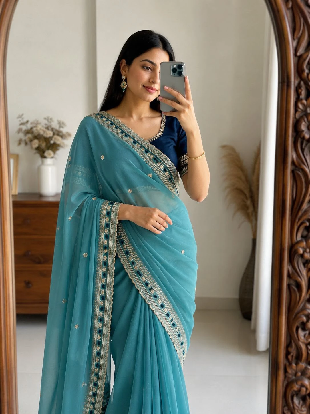 Vinayak Wholesale Georgette Multi Embroidery Work Saree With Contrast Running Blouse 5