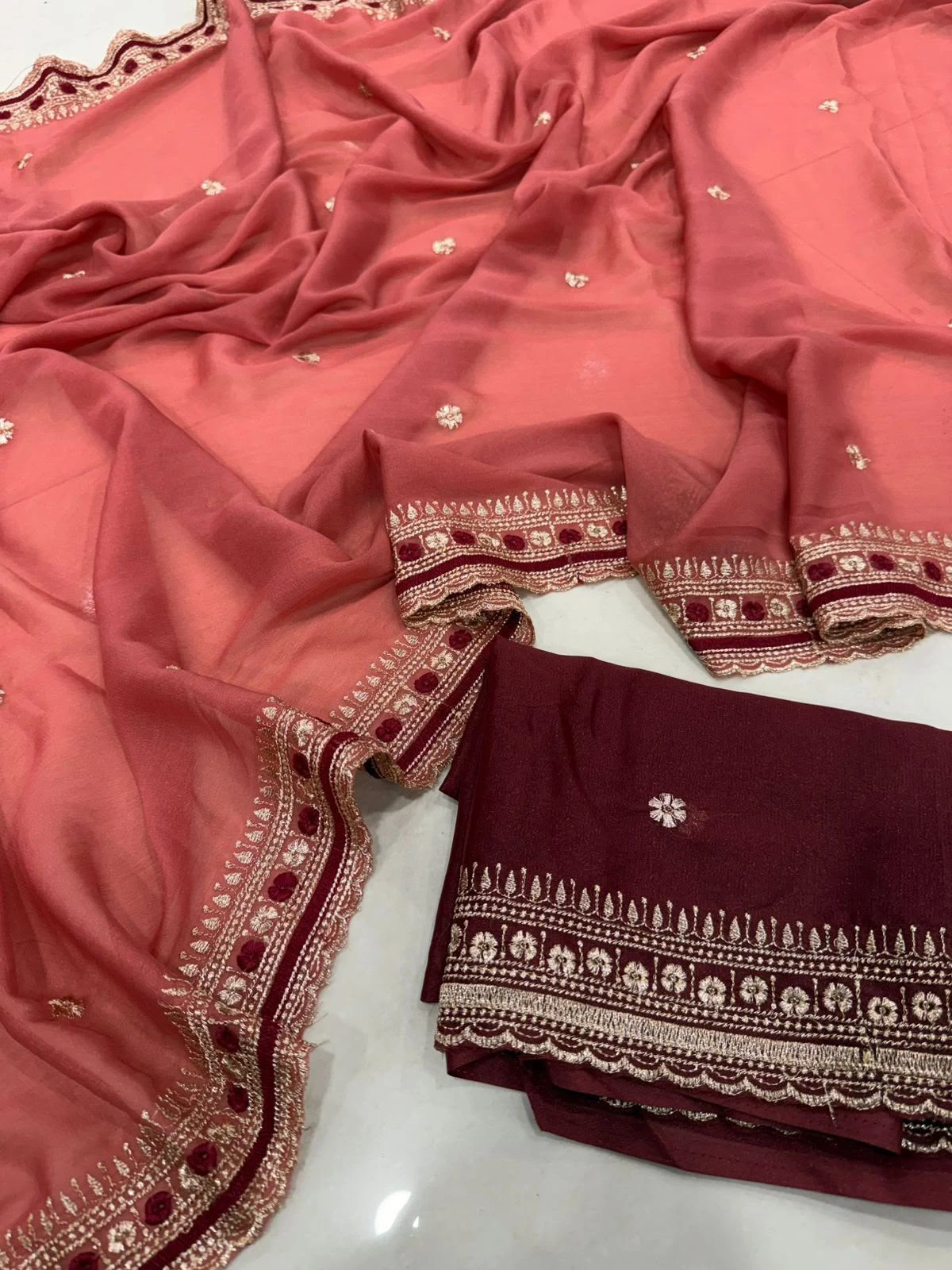 Vinayak Wholesale Georgette Multi Embroidery Work Saree With Contrast Running Blouse 7