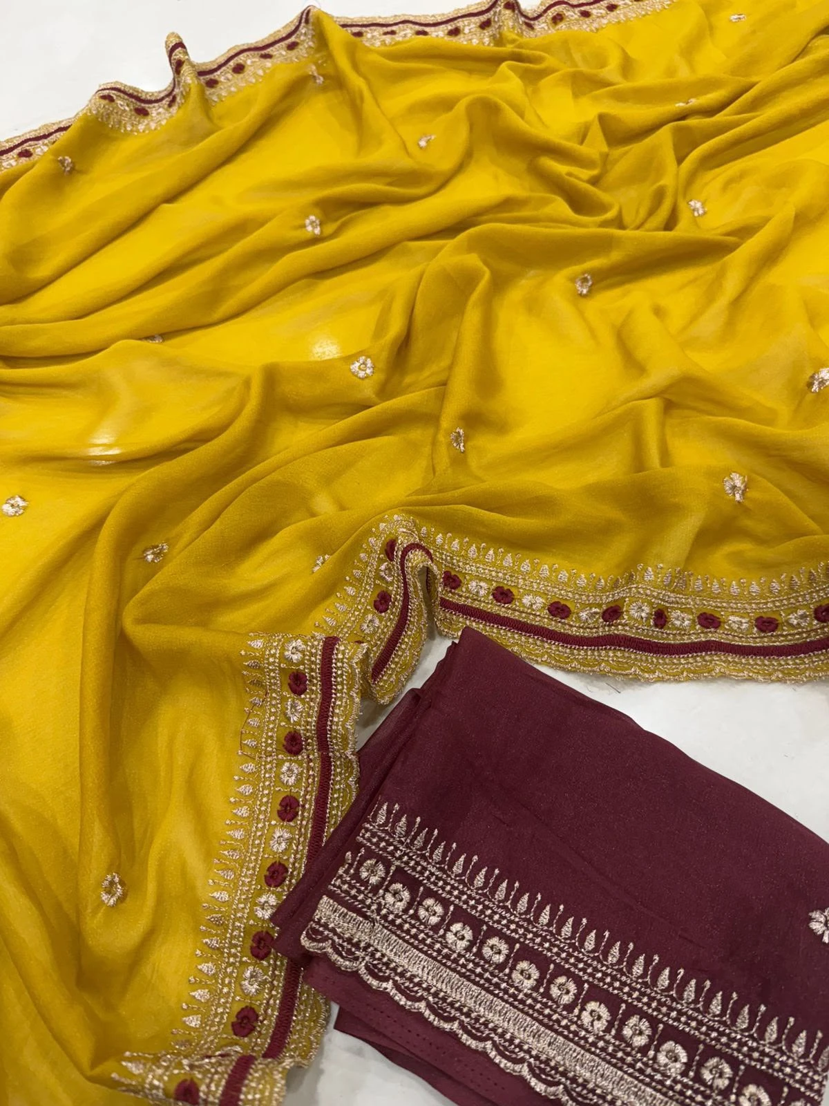 Vinayak Wholesale Georgette Multi Embroidery Work Saree With Contrast Running Blouse 9
