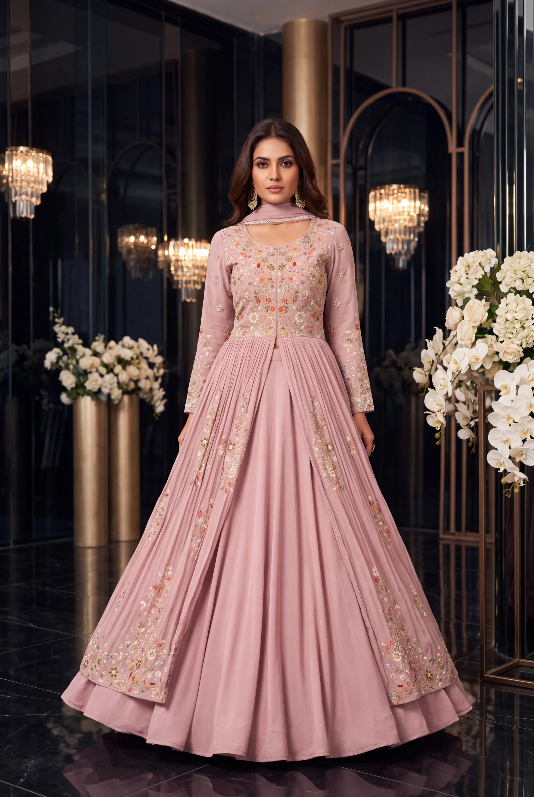 Vinayak Wholesale Mastani Additional Premium Chinon Silk Skirt Set With Embroidery Work 4