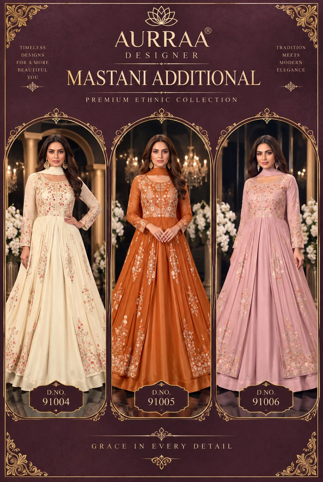 Vinayak Wholesale Mastani Additional Premium Chinon Silk Skirt Set With Embroidery Work 5