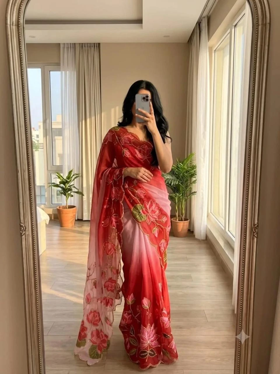 Vinayak Wholesale Premium Floral Pure Georgette Handwork Saree With Digital Print And Cutdana Border 1