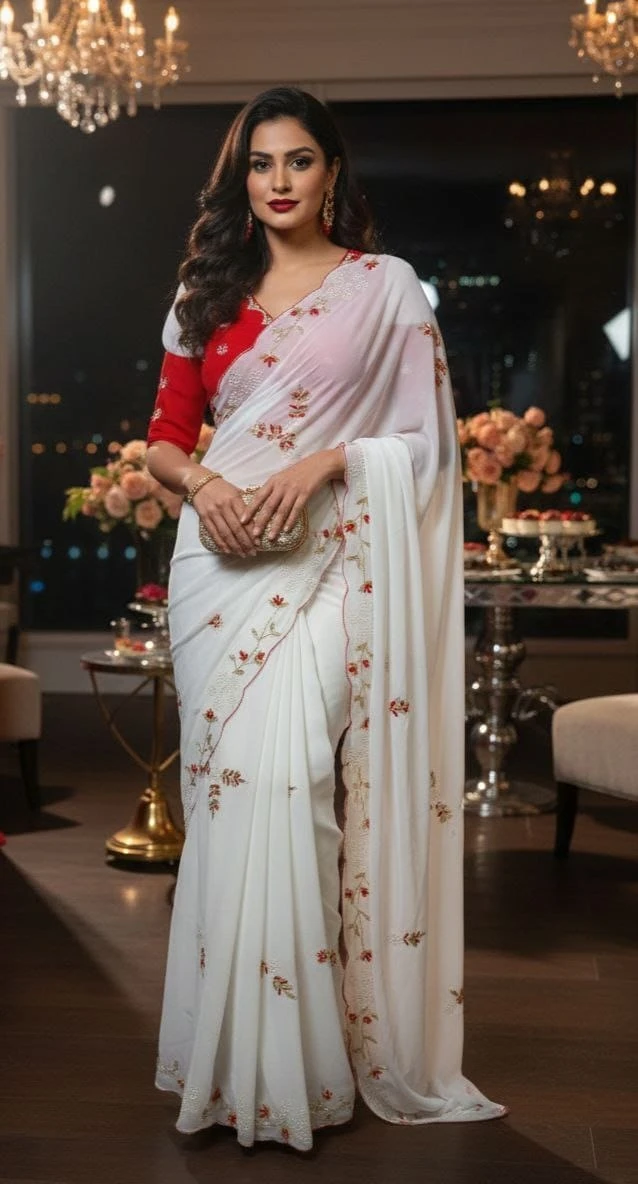 Vinayak Wholesale Premium Georgette Blooming Saree With Handwork Motifs And Cutdana Blouse 2