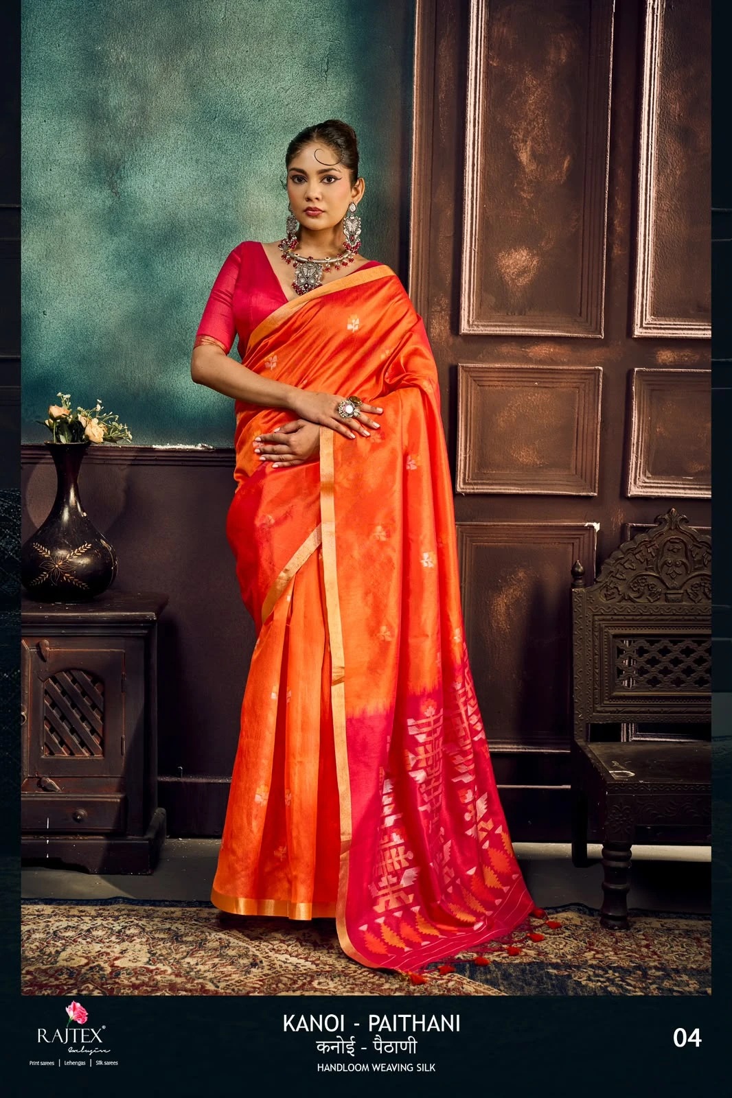 Vinayak Wholesale Rajtex Fabrics Kanoi Paithani Tussar Silk Handloom Saree 10