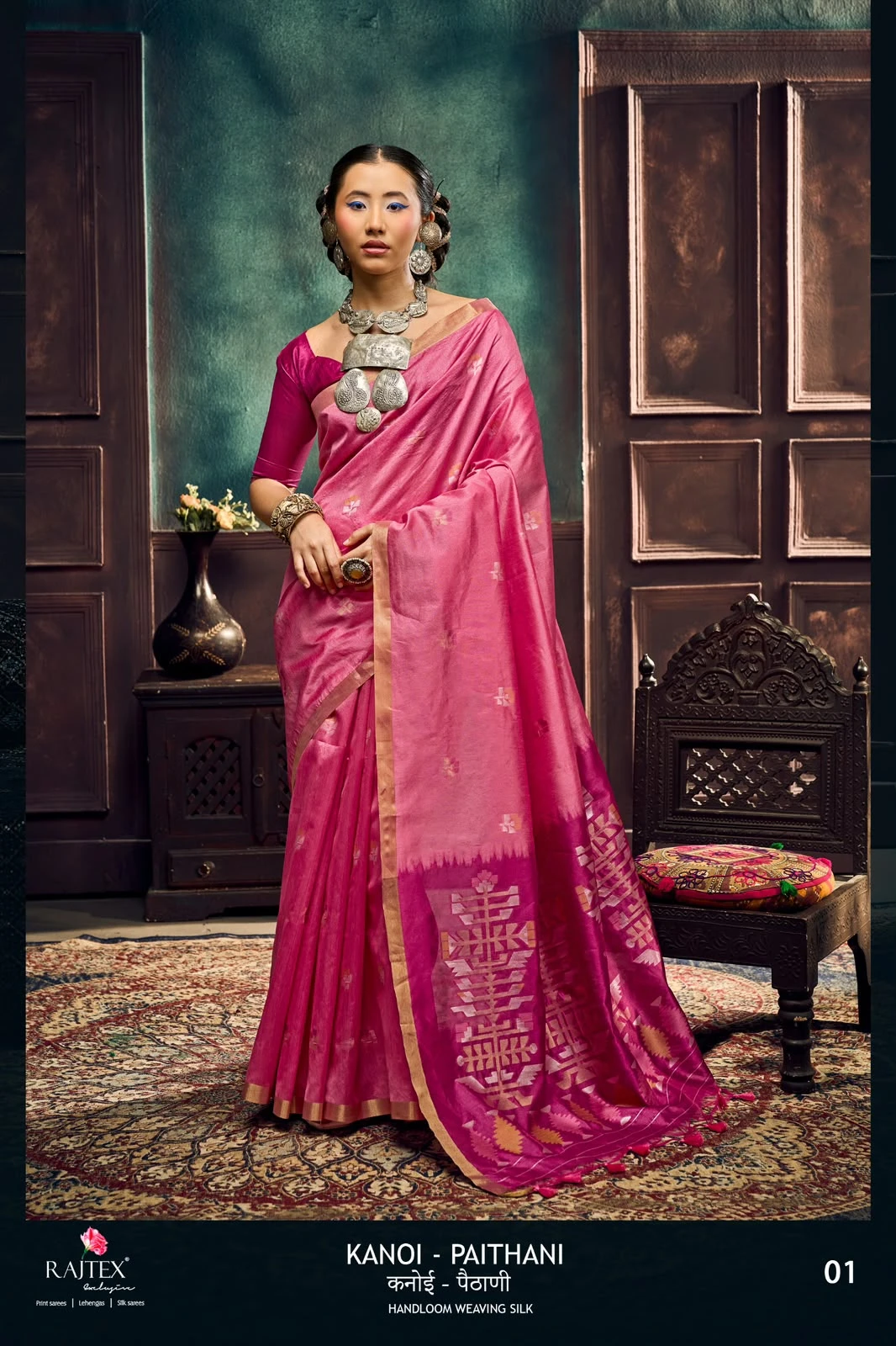 Vinayak Wholesale Rajtex Fabrics Kanoi Paithani Tussar Silk Handloom Saree 16