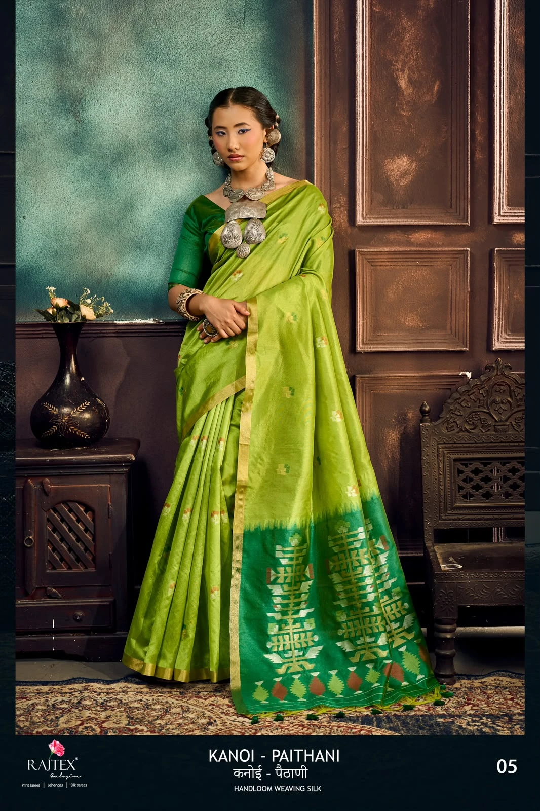 Vinayak Wholesale Rajtex Fabrics Kanoi Paithani Tussar Silk Handloom Saree 2